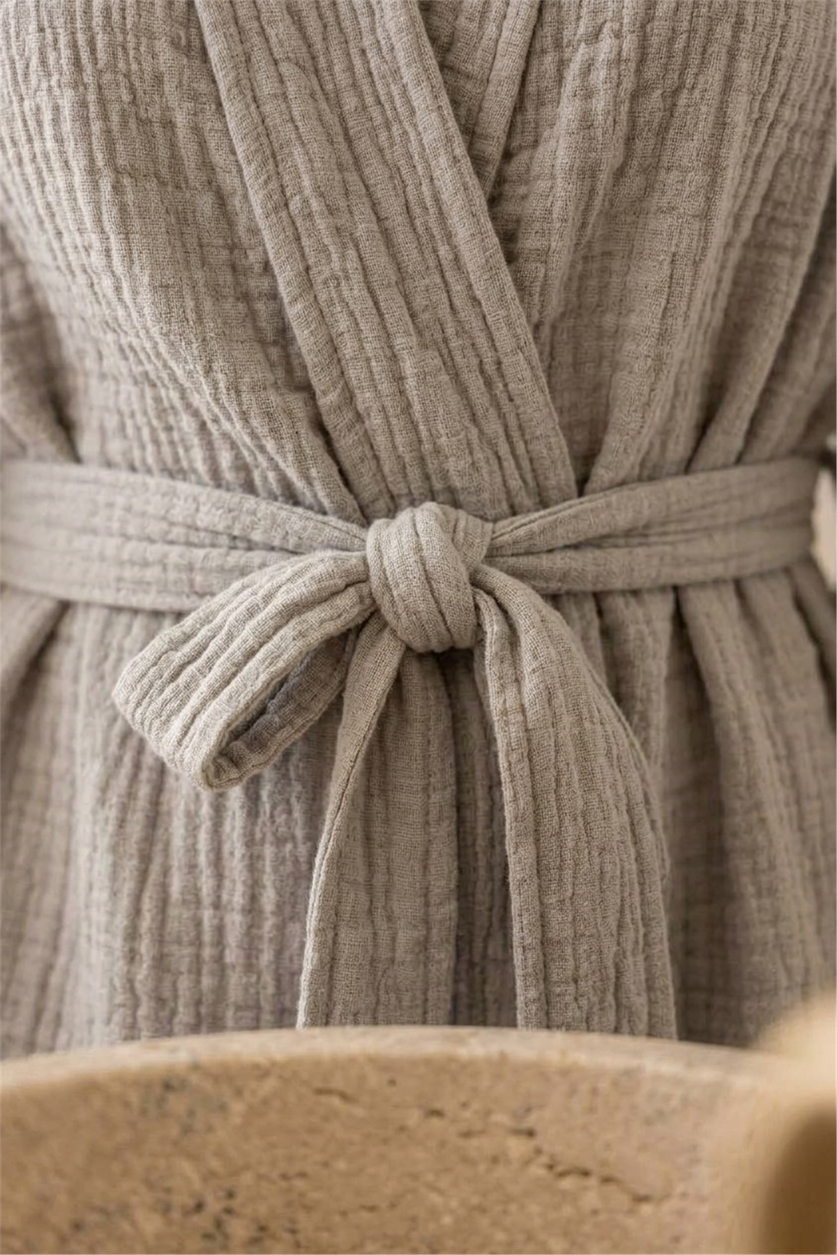 Müslin Peştemal Kimono Bornoz Kısa - %100 Pamuk, Doğal Dokulu