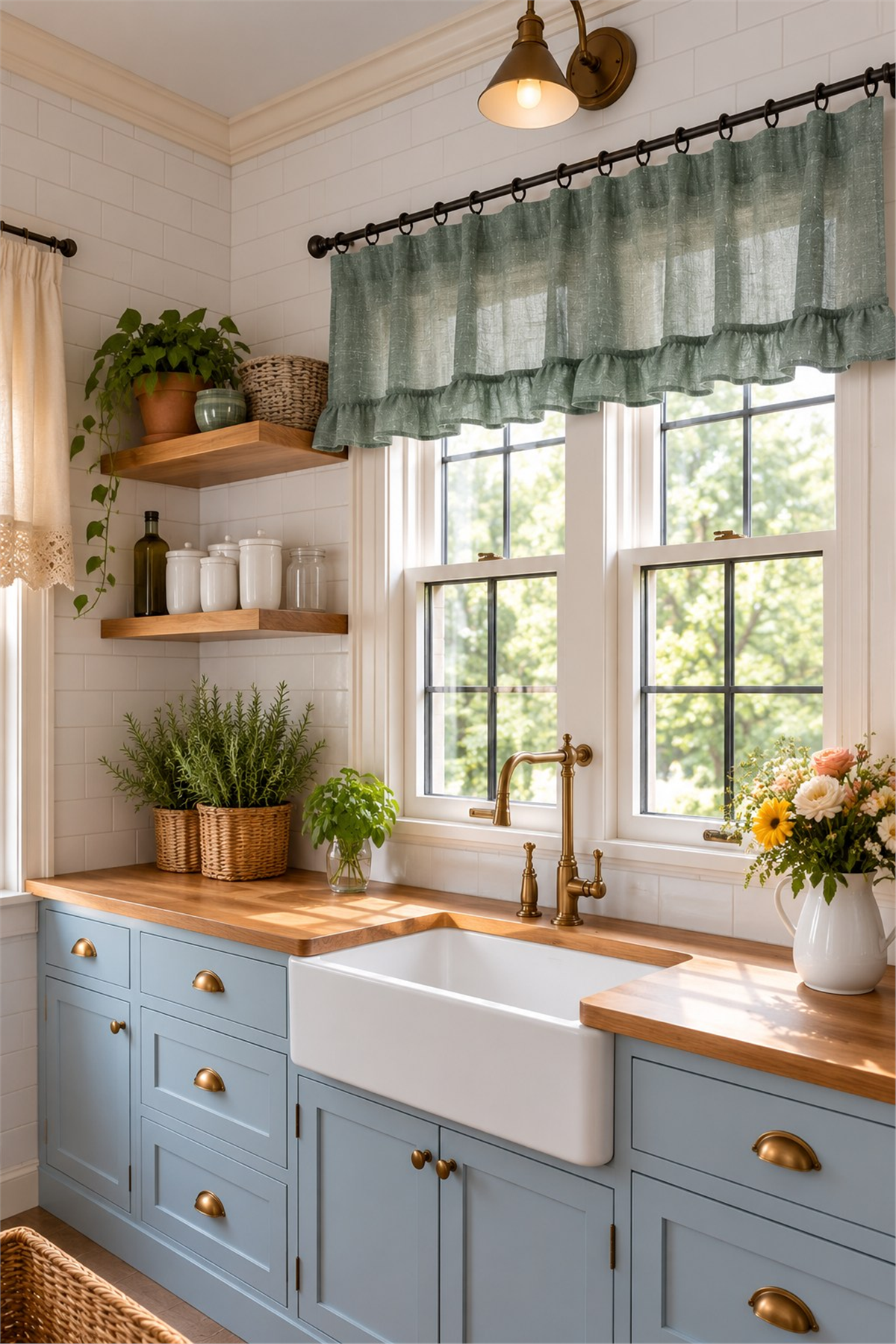 Naturel Country Farbela Valans Perde - Büzgülü Country Perde