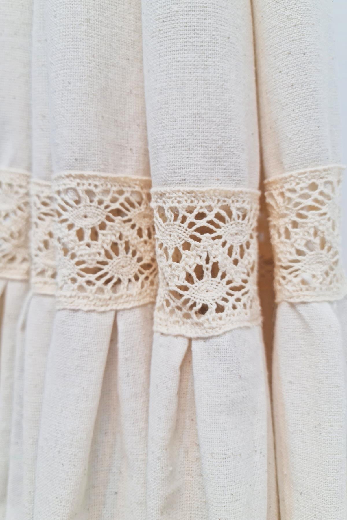 Naturel Fırfırlı Dantelli Perde Vintage
