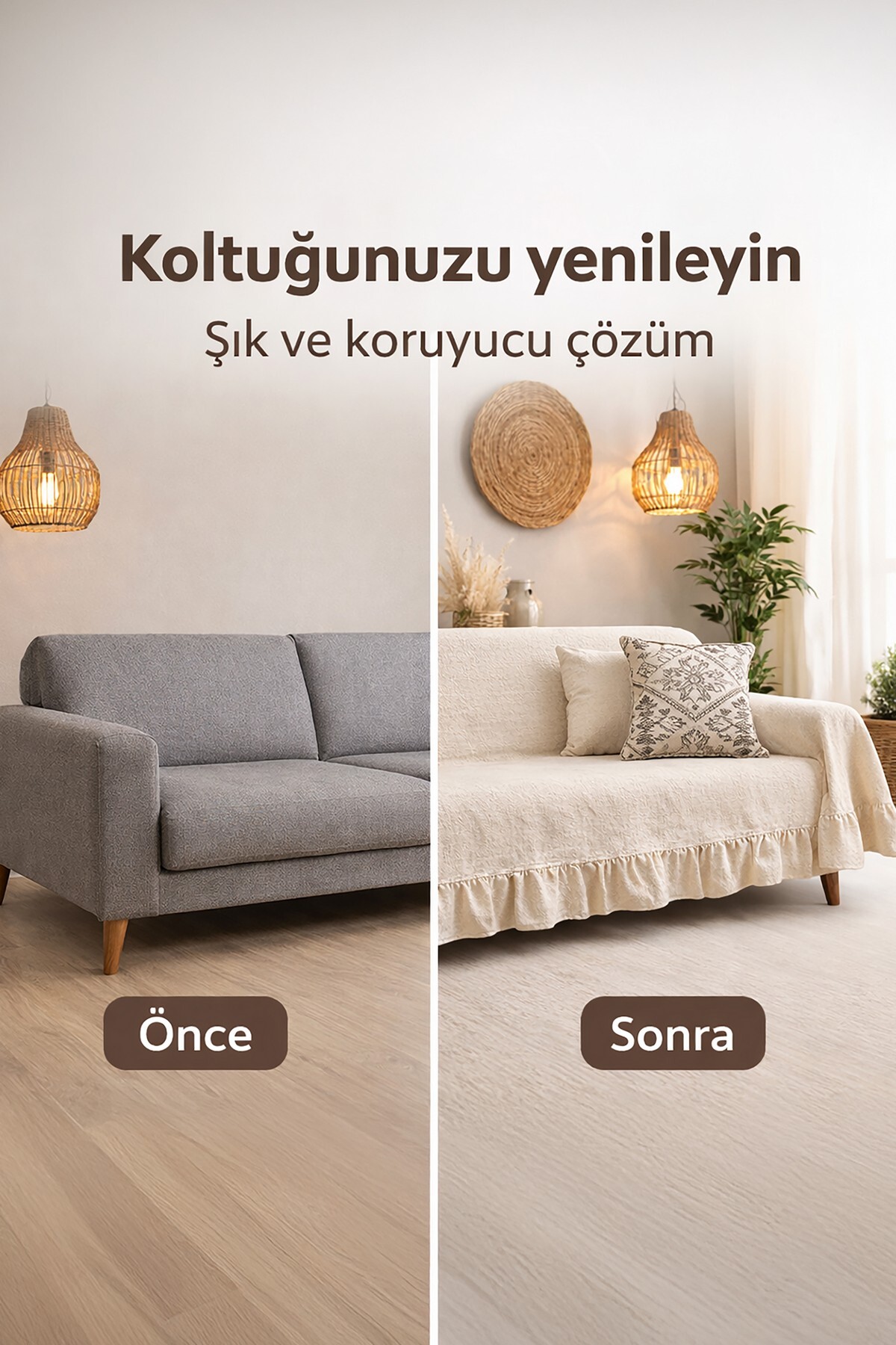 Naturel Fırfırlı Koltuk Örtüsü Şalı Vintage