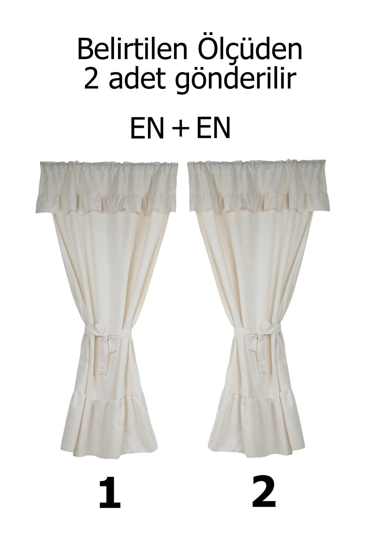 Naturel Fırfırlı Perde Farbalı Vintage Çift Kanat Krem