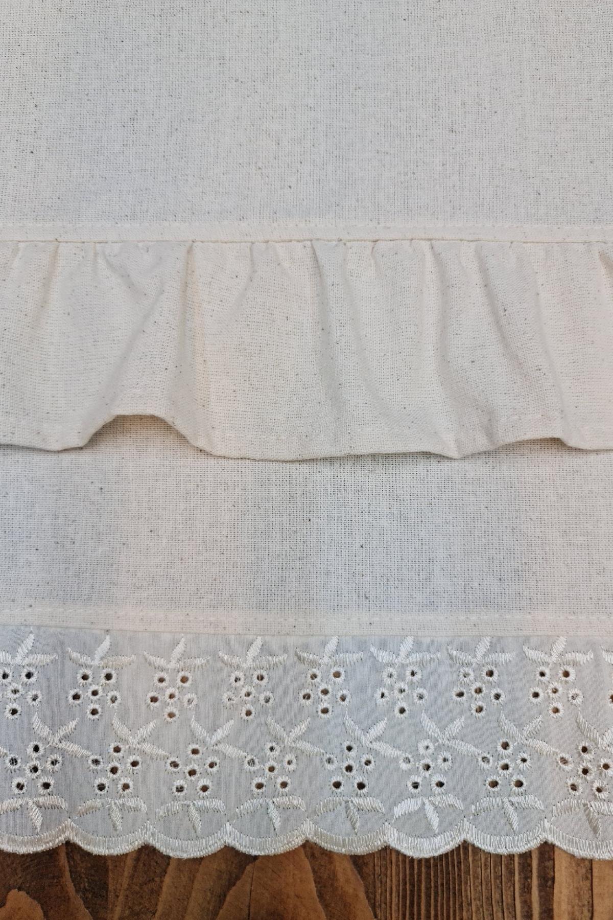 Naturel Fırfırlı Runner Vintage 40x110 Cm Fistolu