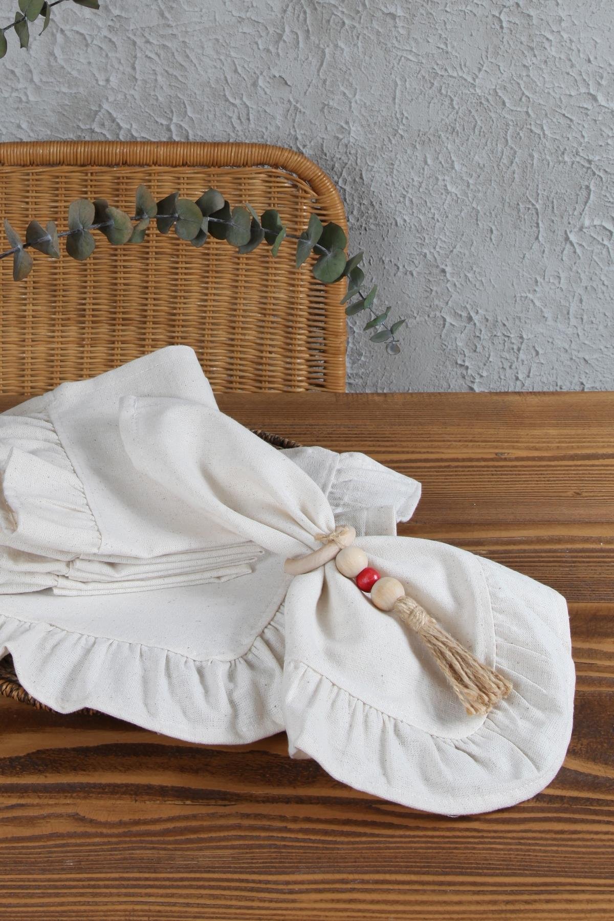 Naturel İki Uç Fırfırlı Peçete 6 lı Vintage 30x30 Cm