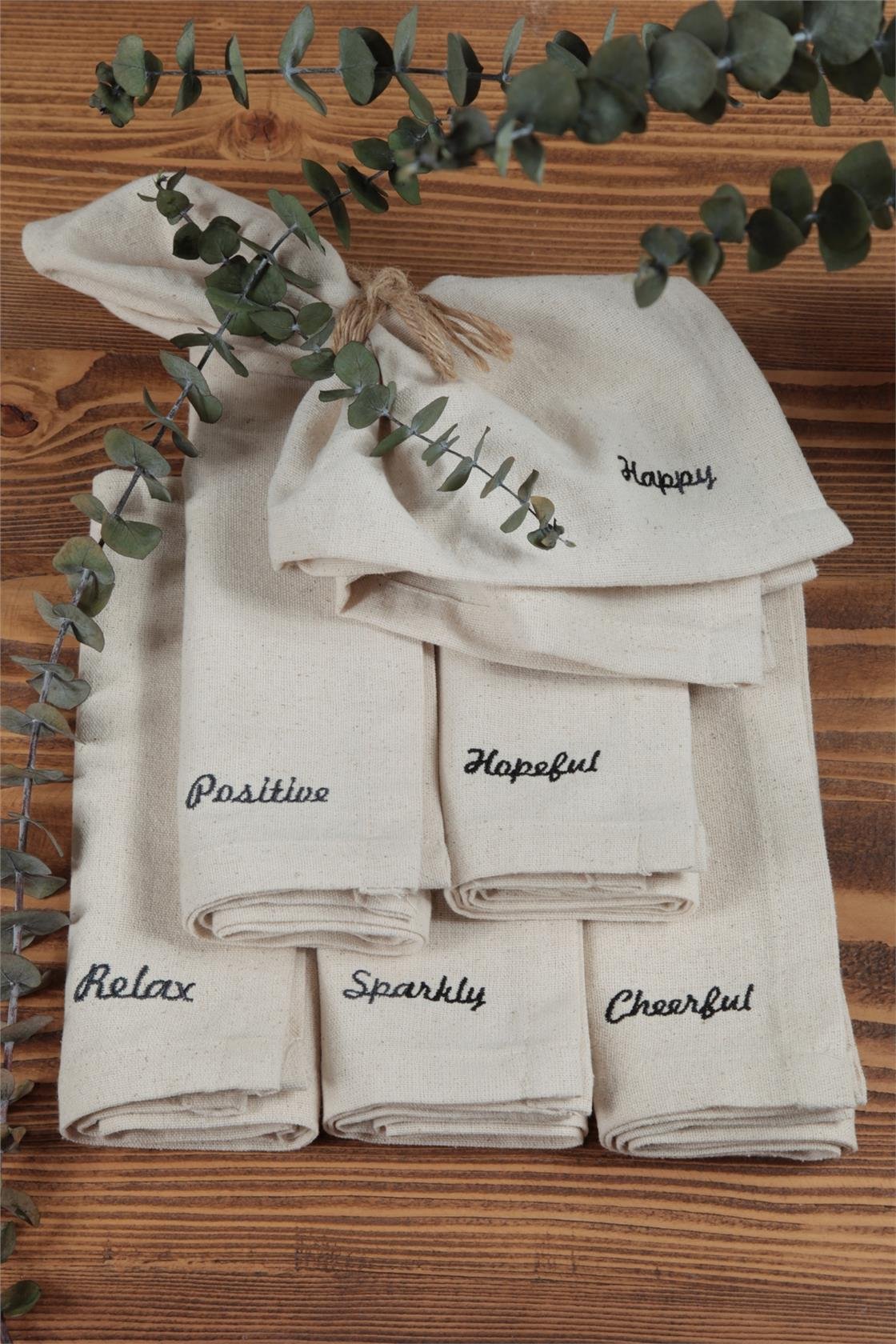 Naturel Peçete 6 Lı Motto Işlemeli Pamuk Keten Otantik 45x45 Cm