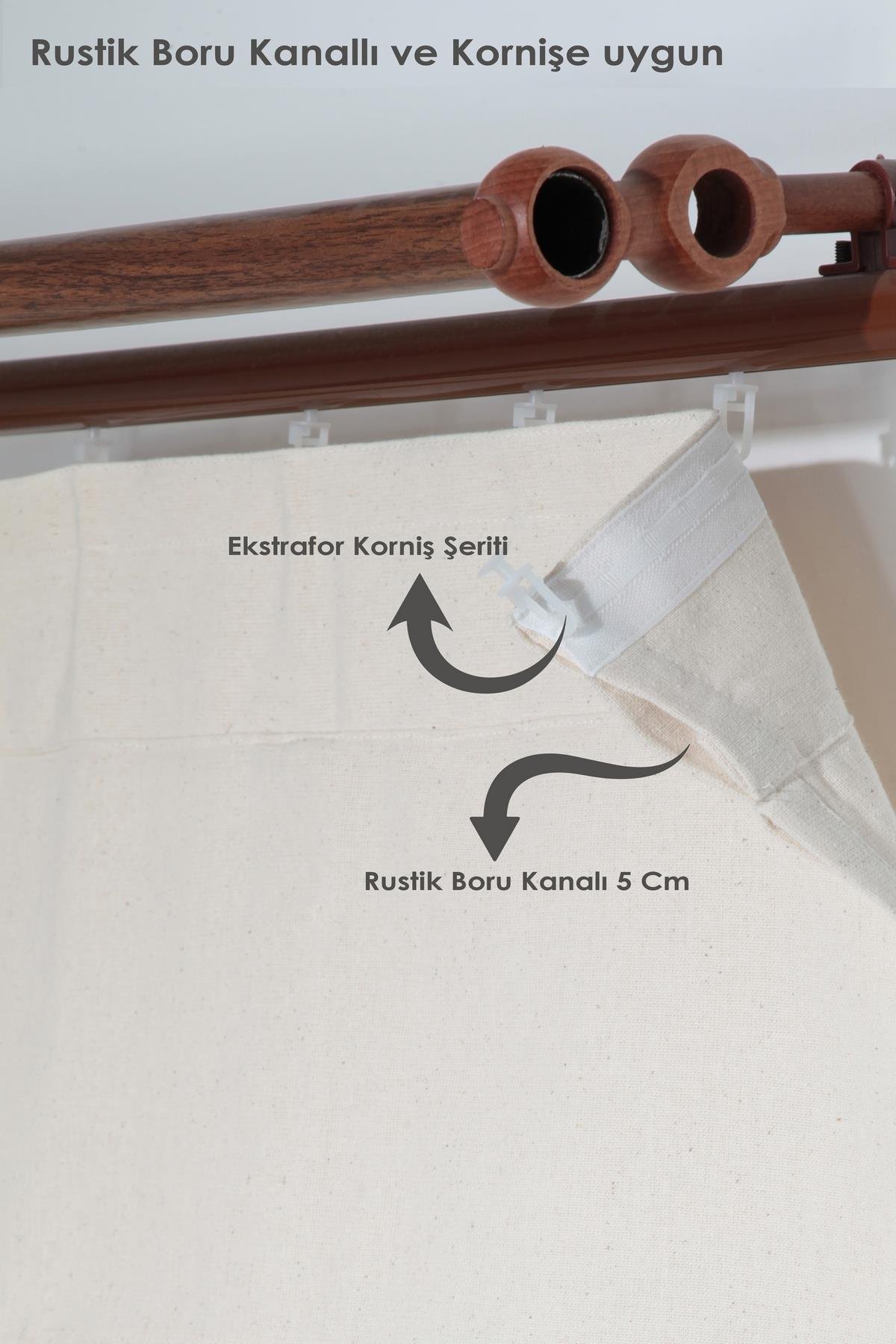 Naturel Perde Bohem Çift Kanat Büzgü Bantlı