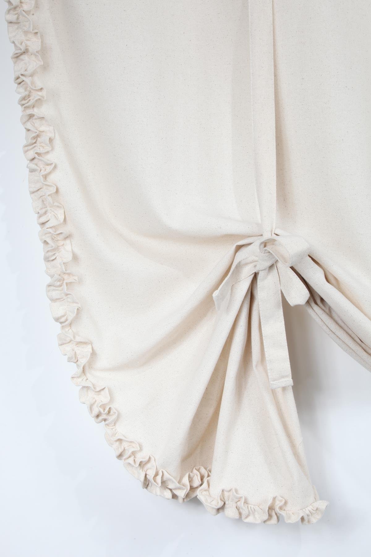 Naturel Potlu Perde Bohem Büzgü Bantlı