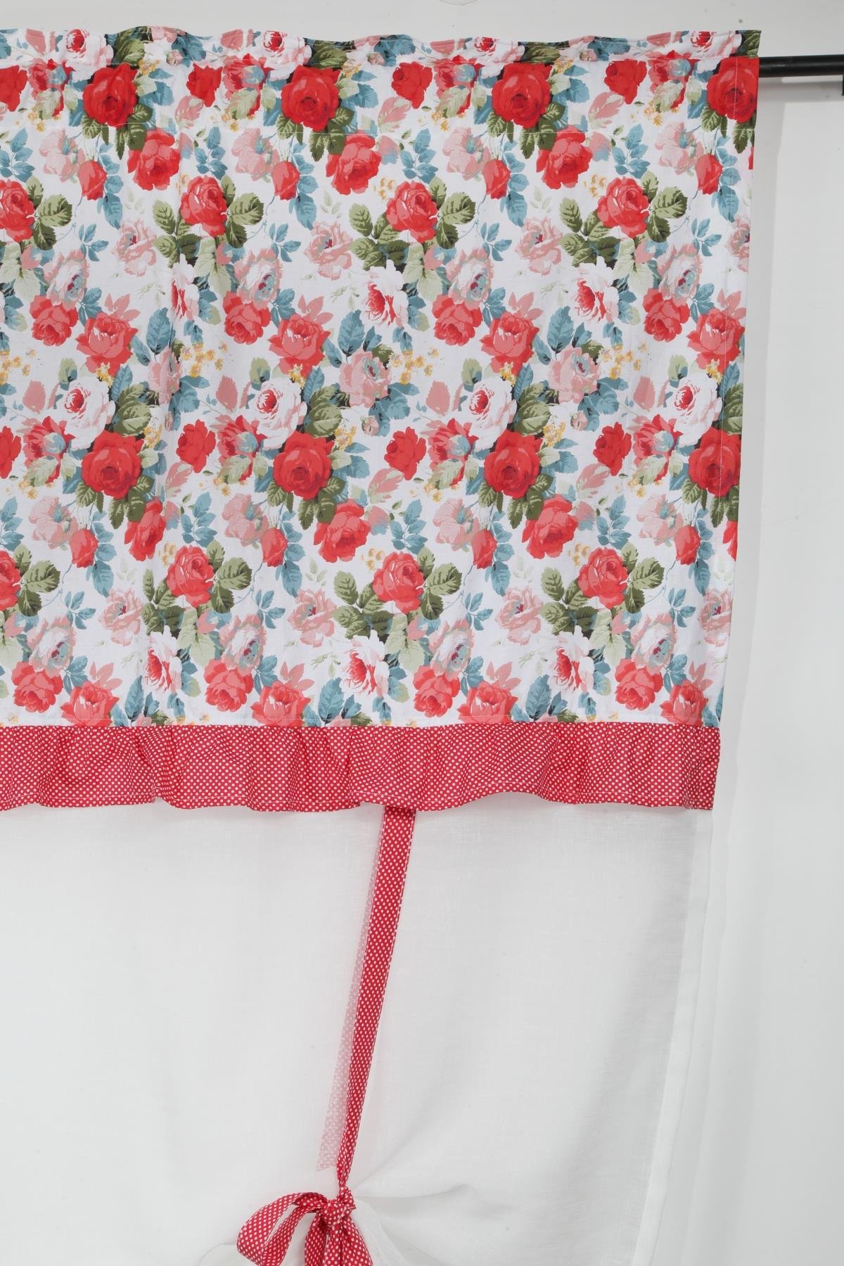 Naturel Potlu Tül Perde Spring Fırfırlı Çiçek