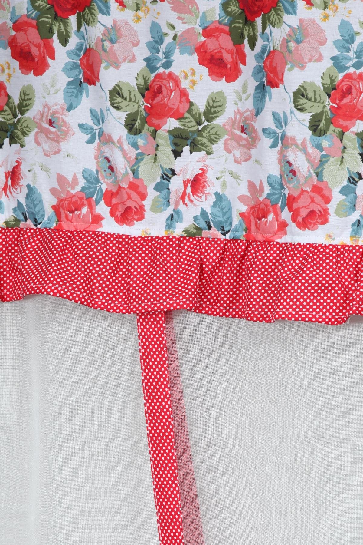 Naturel Potlu Tül Perde Spring Fırfırlı Çiçek