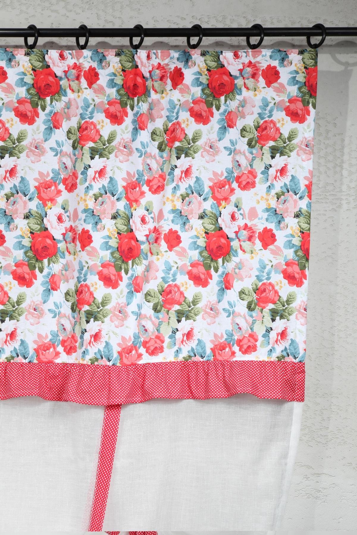 Naturel Potlu Tül Perde Spring Fırfırlı Çiçek