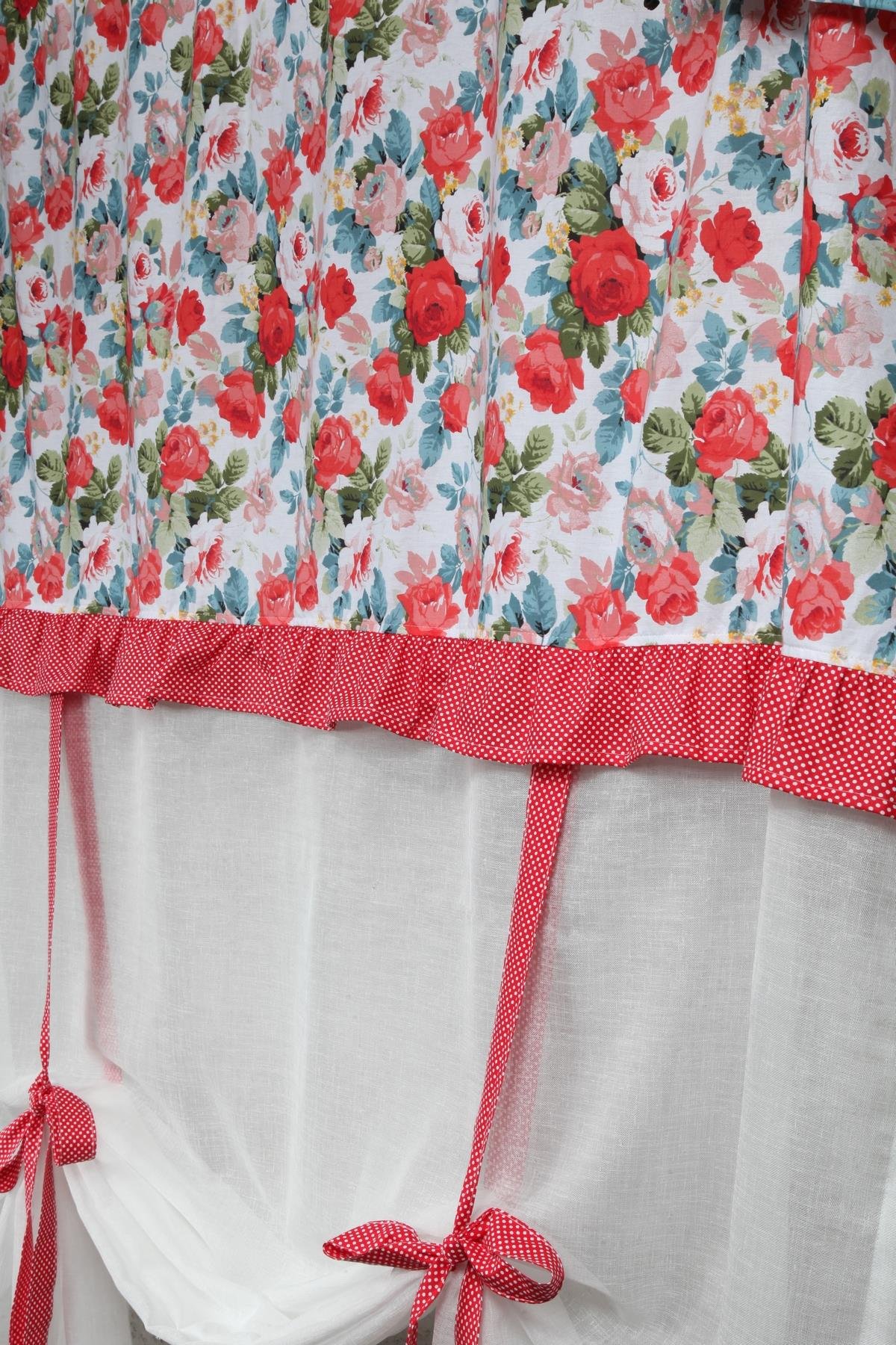 Naturel Potlu Tül Perde Spring Fırfırlı Çiçek