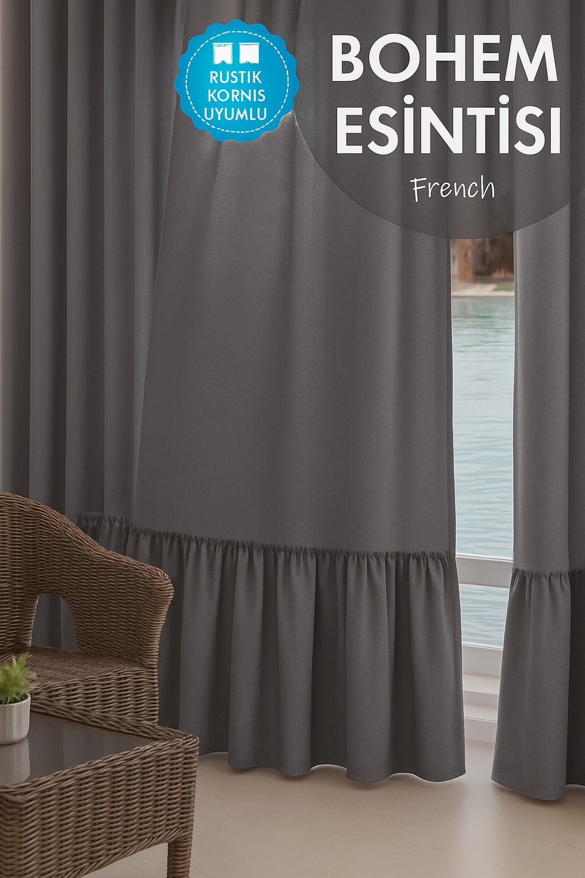 Poli Bohem French Stil Fırfırlı Perde - Tek Kanat, rustik ve Korniş Uyumlu