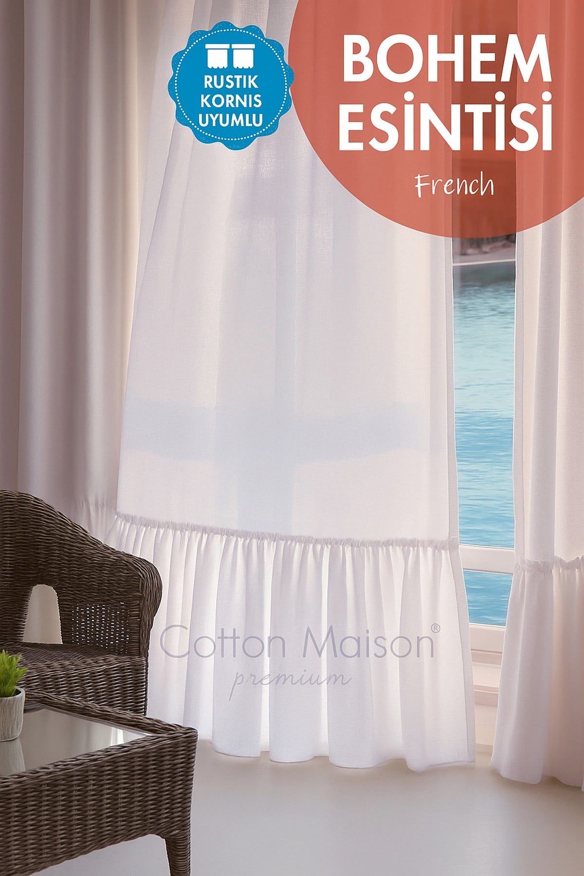 Poli Bohem French Stil Fırfırlı Perde - Tek Kanat, rustik ve Korniş Uyumlu