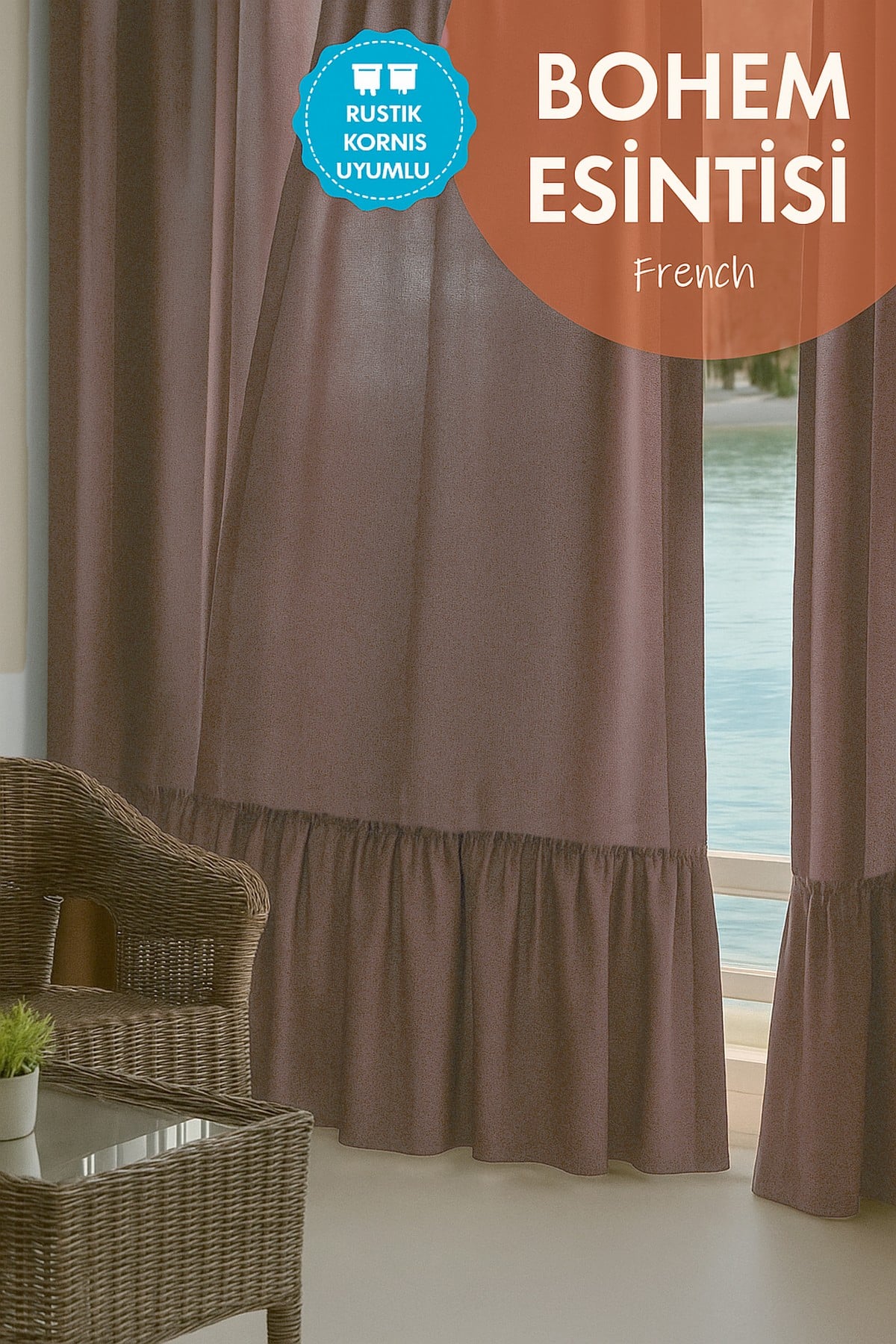 Poli Bohem French Stil Fırfırlı Perde - Tek Kanat, rustik ve Korniş Uyumlu