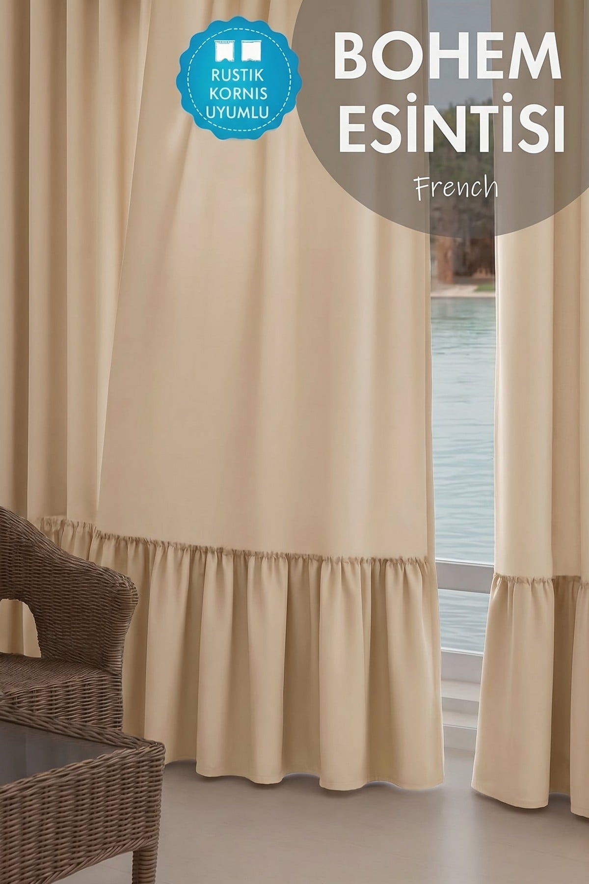 Poli Bohem French Stil Fırfırlı Perde - Tek Kanat, rustik ve Korniş Uyumlu