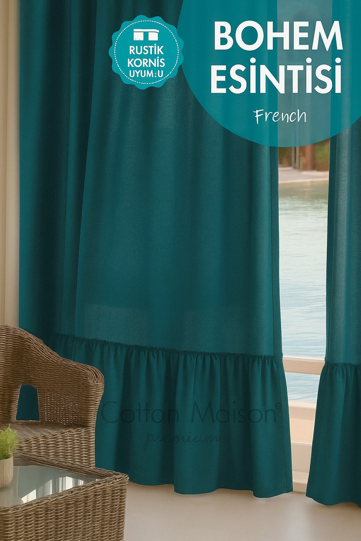 Poli Bohem French Stil Fırfırlı Perde - Tek Kanat, rustik ve Korniş Uyumlu