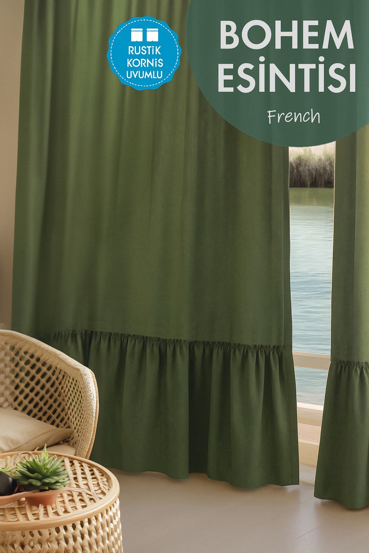 Poli Bohem French Stil Fırfırlı Perde - Tek Kanat, rustik ve Korniş Uyumlu