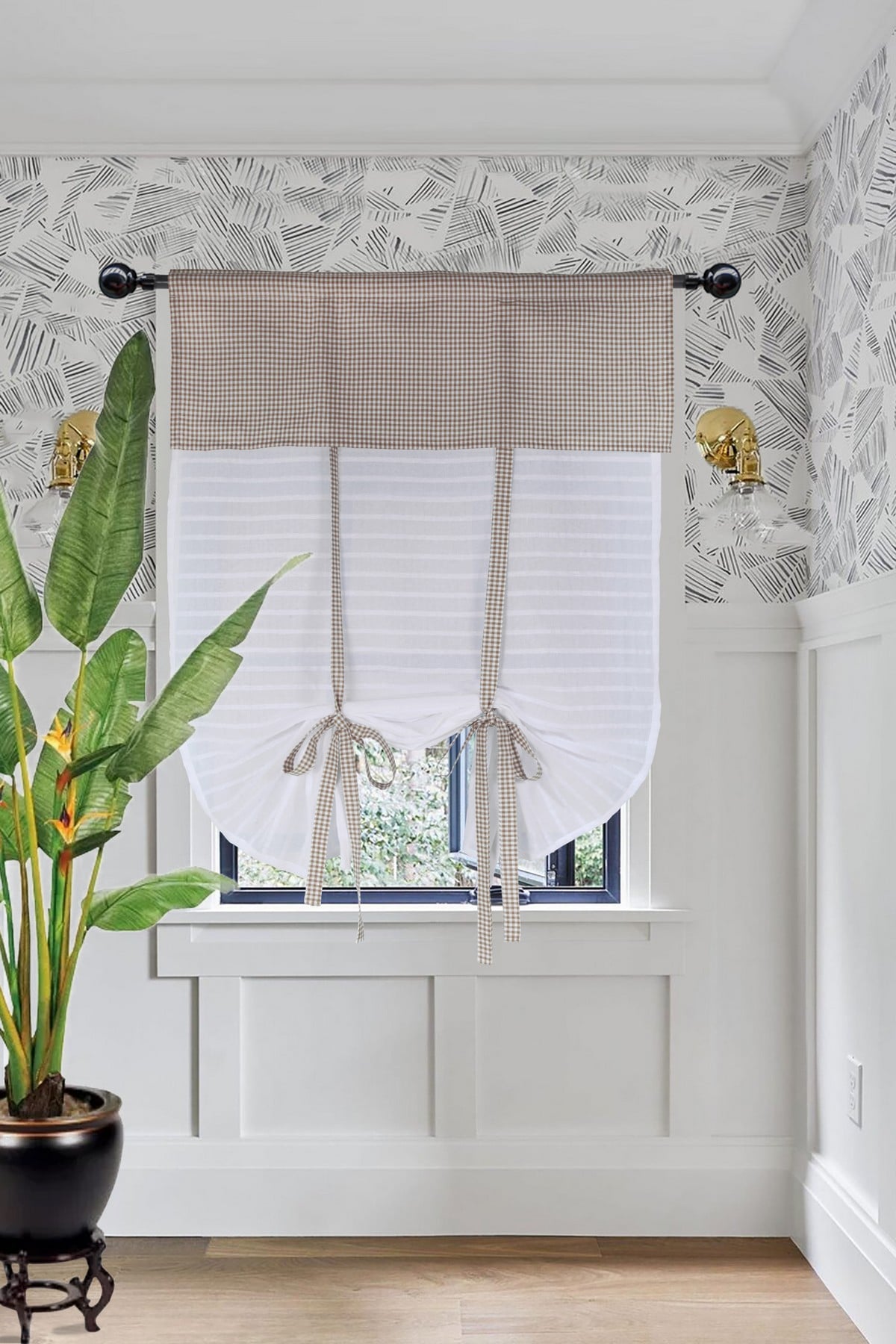 Potlu Perde Farbalı Pötikare Kahve 160x185 Cm