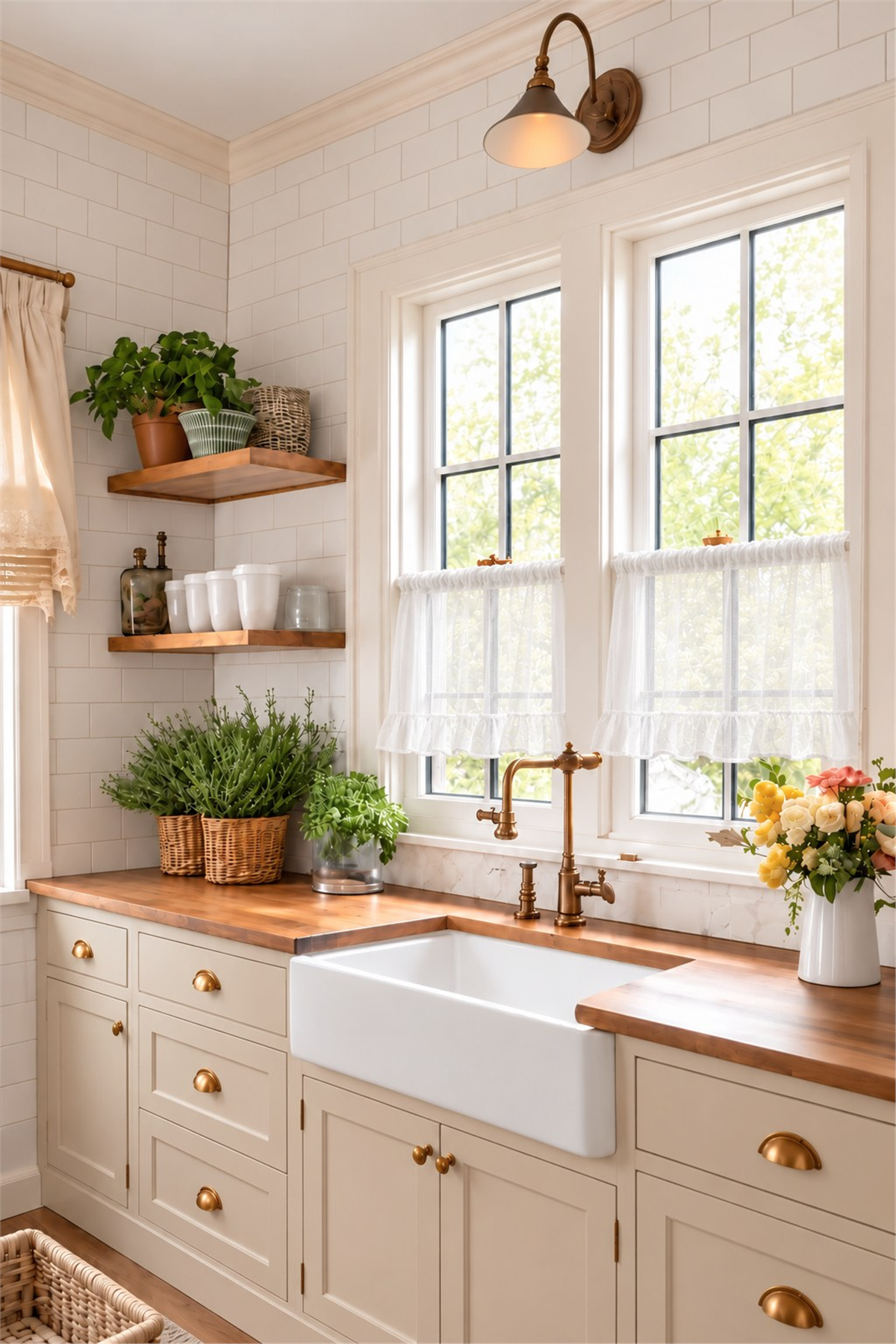 Romantik Tül Farbela Valans Perde - Şeffaf Keten Görünümlü Fırfırlı Valans