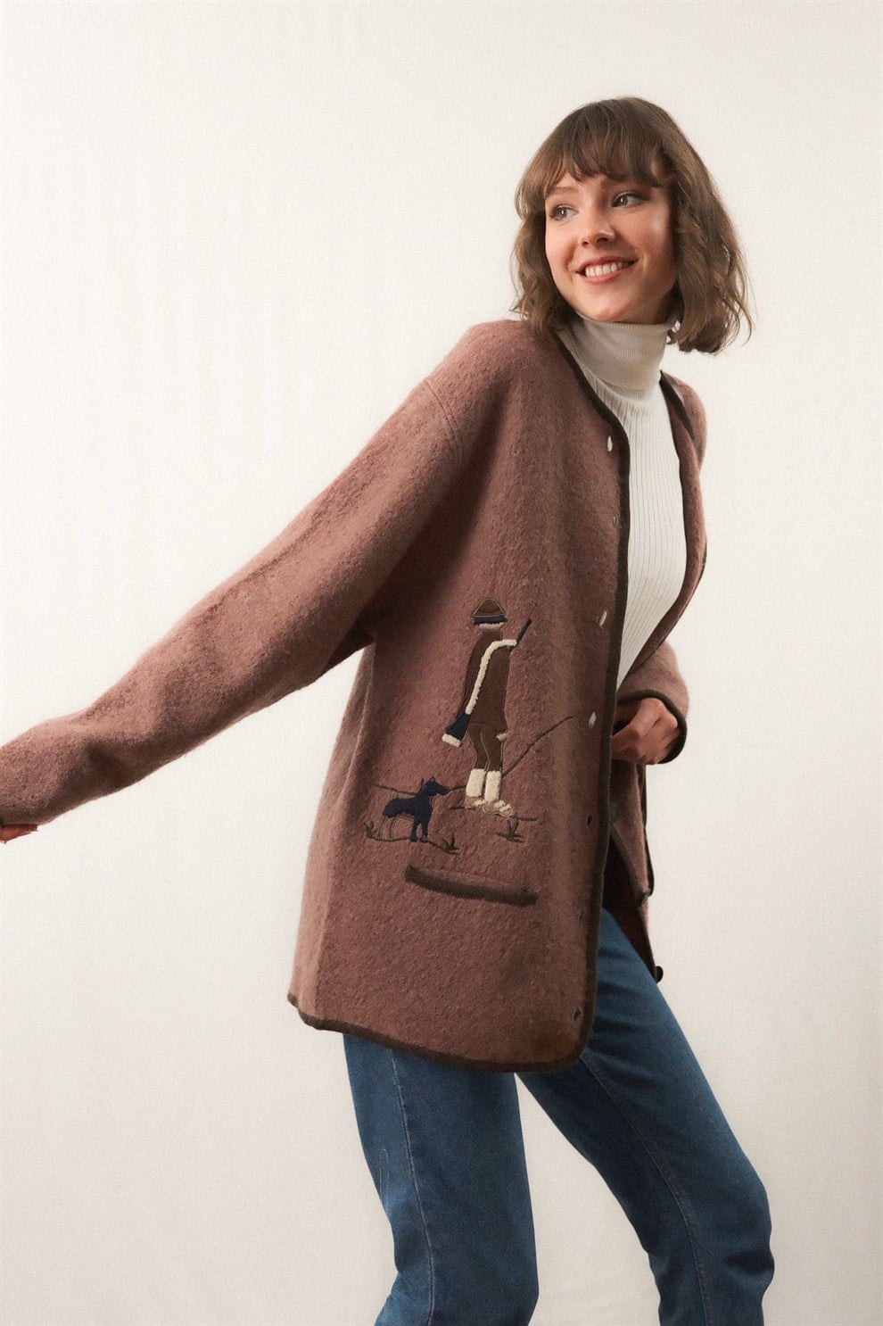 80ler Baskılı Kaşe Ceket