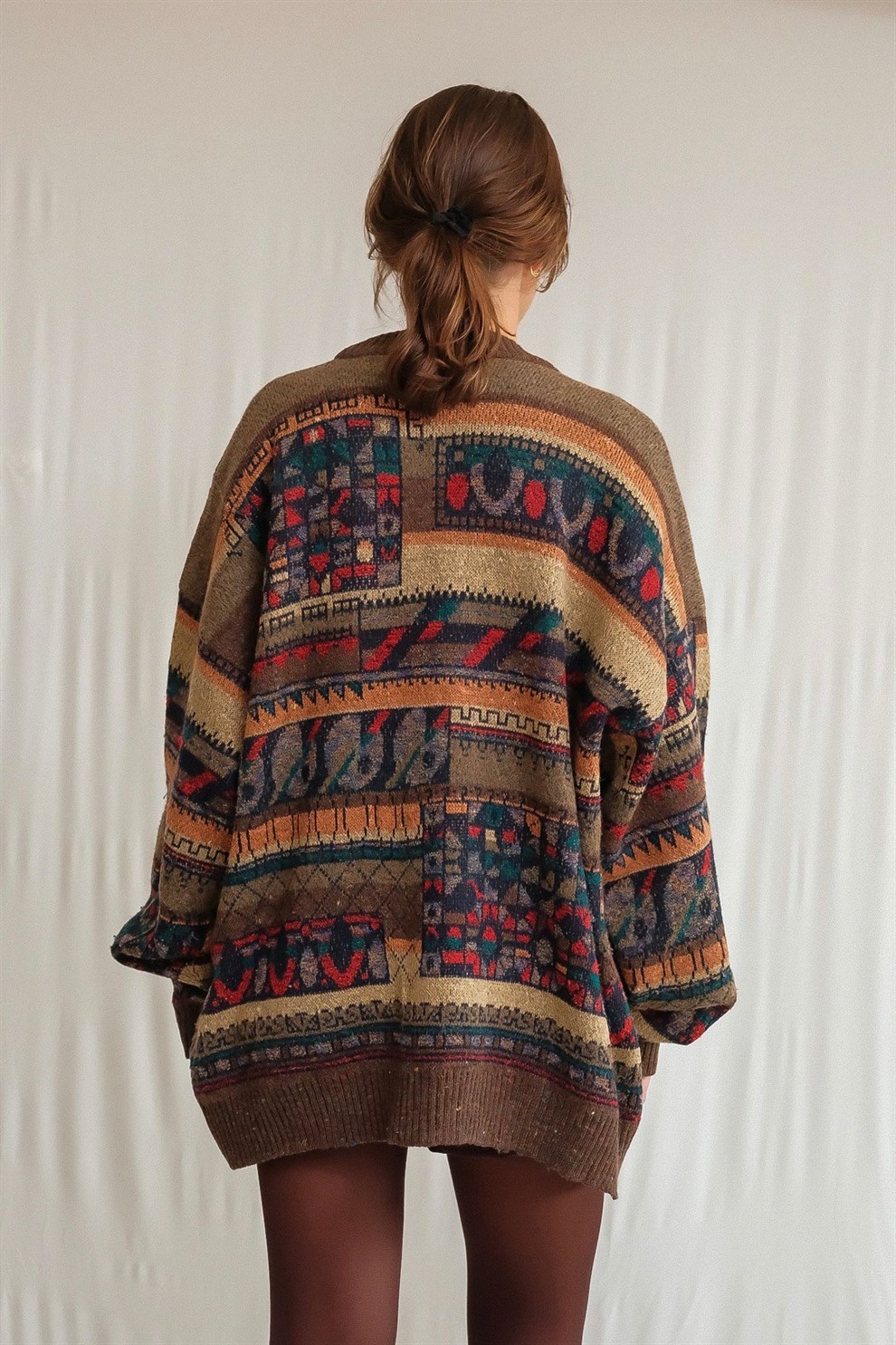 80ler Desenli Oversize Hırka