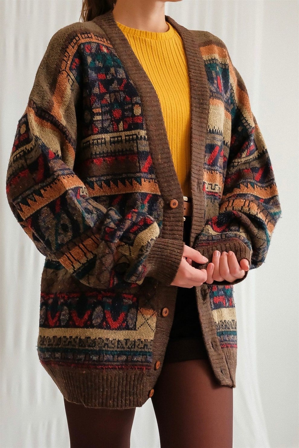 80ler Desenli Oversize Hırka