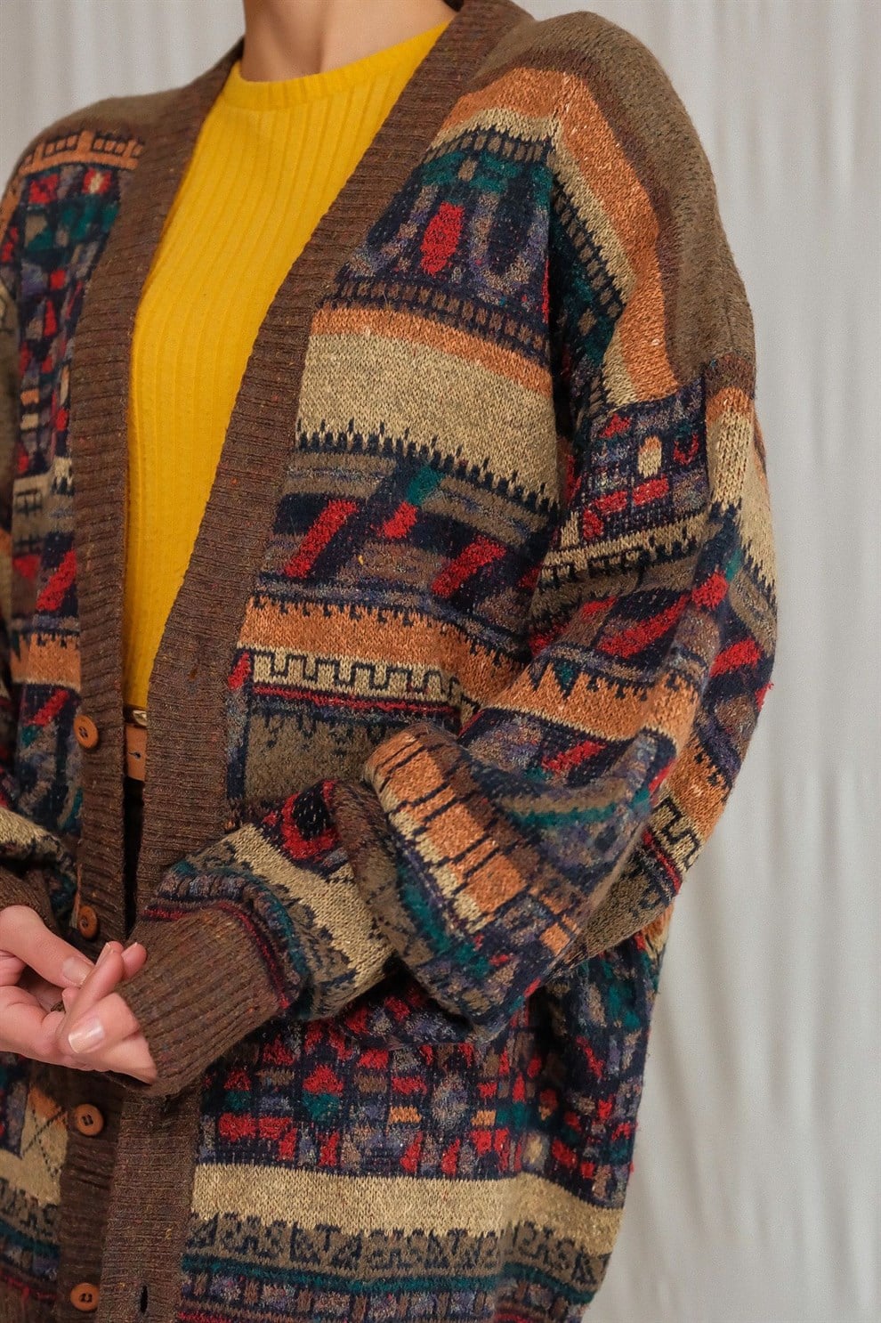 80ler Desenli Oversize Hırka