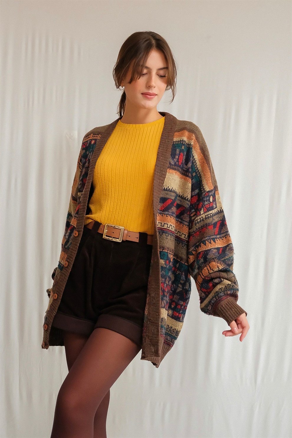 80ler Desenli Oversize Hırka