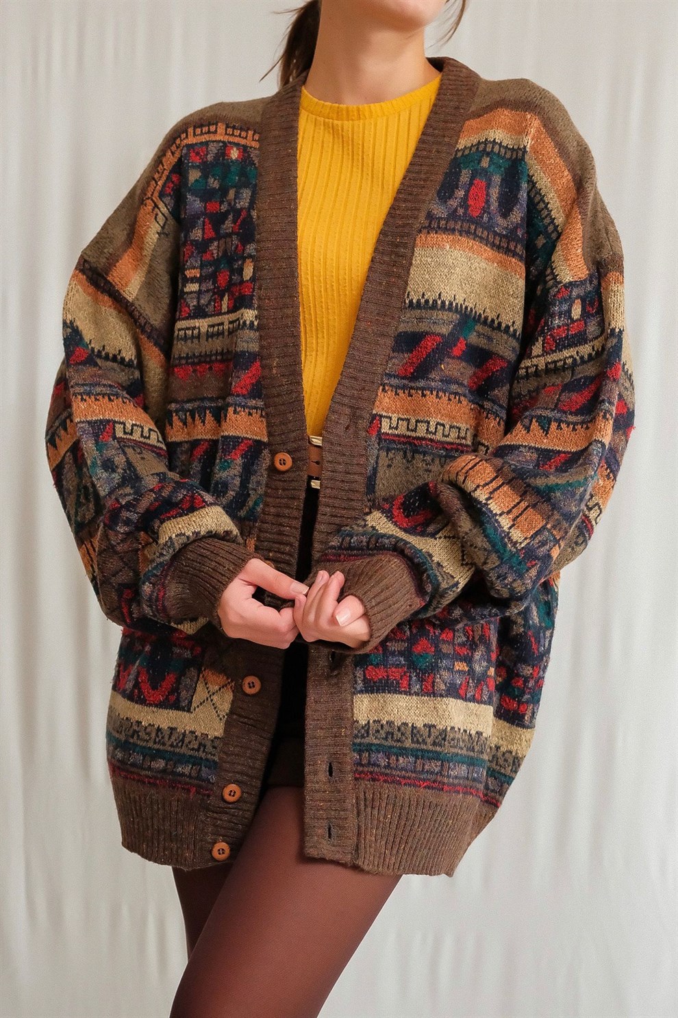 80ler Desenli Oversize Hırka