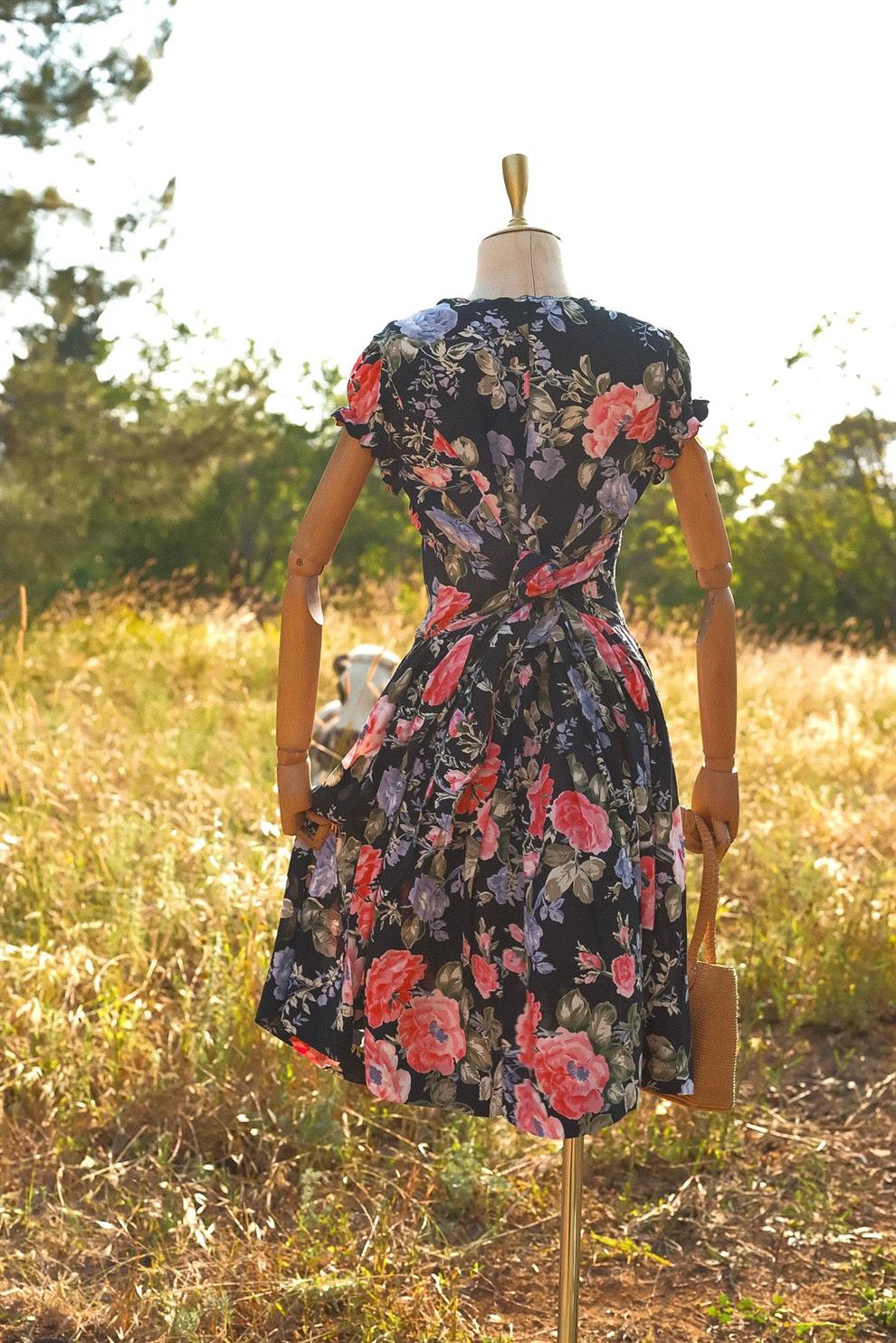 80ler Floral Vintage Elbise