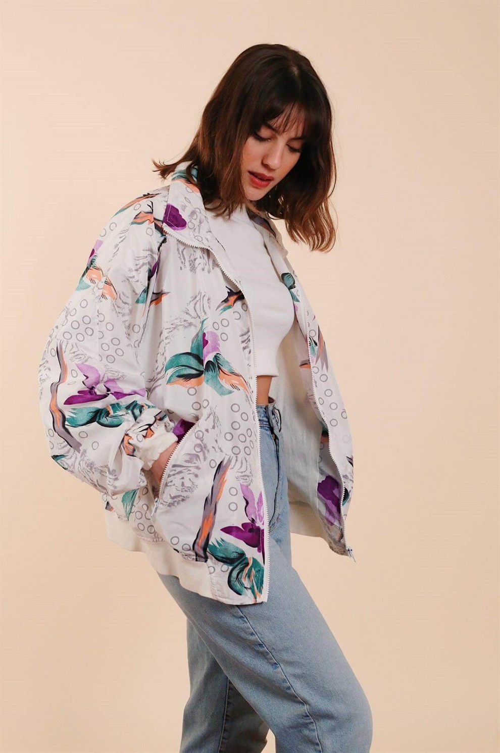 90lar Floral Bomber