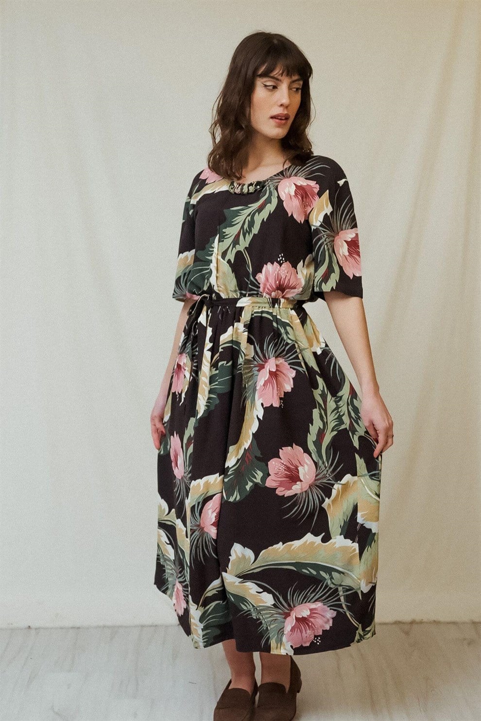 90lar Floral Elbise