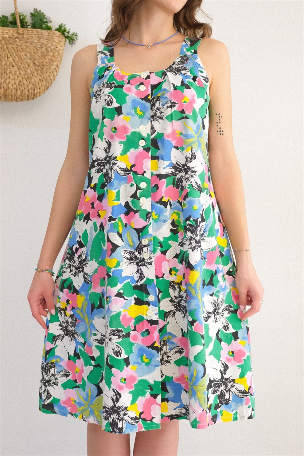 90lar Floral Elbise
