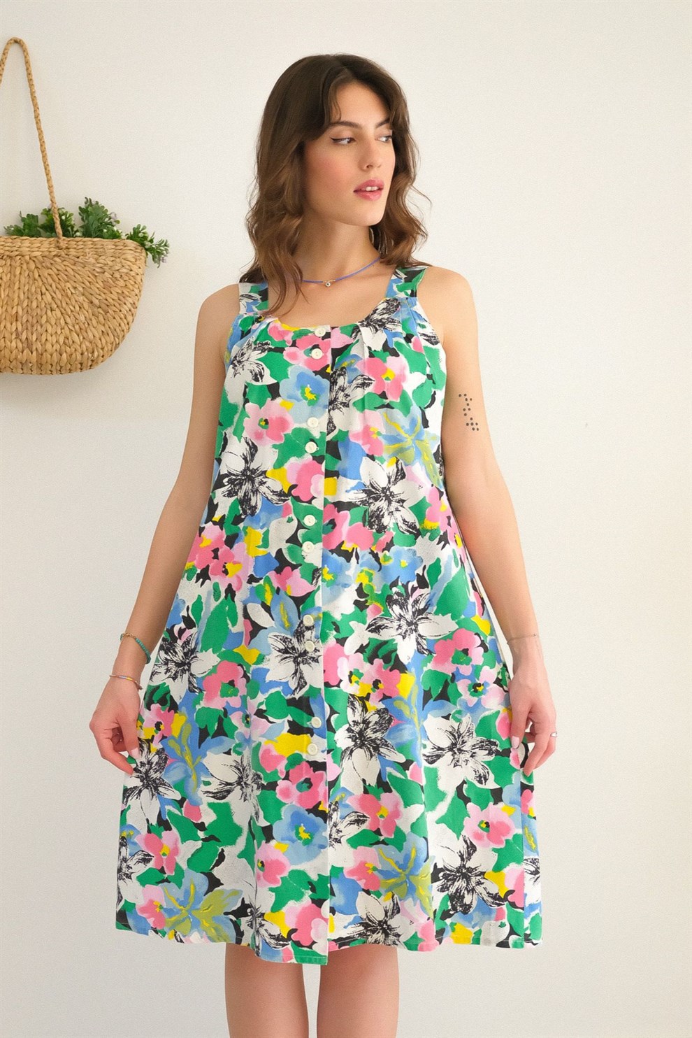90lar Floral Elbise