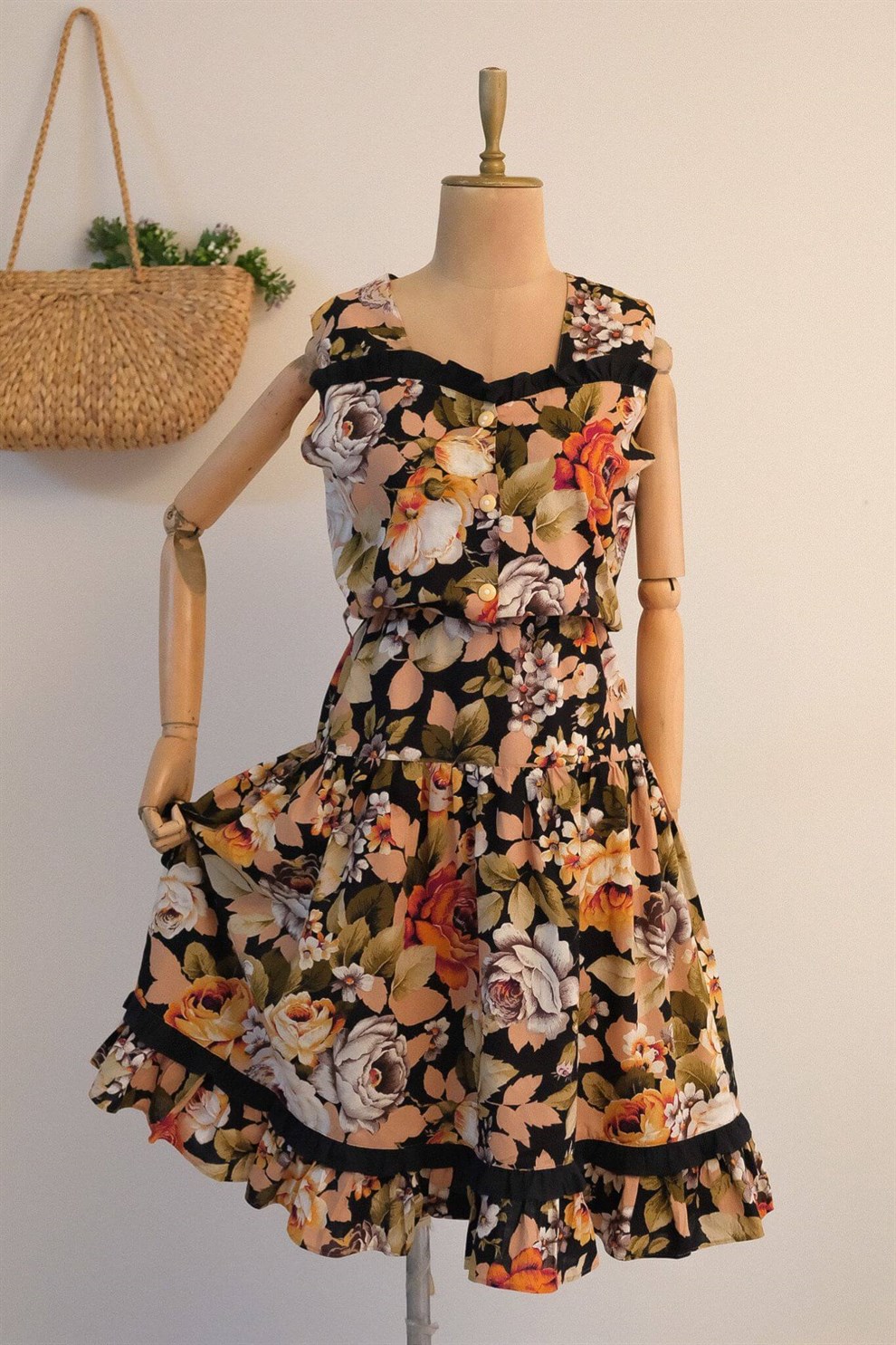 90lar Floral Elbise