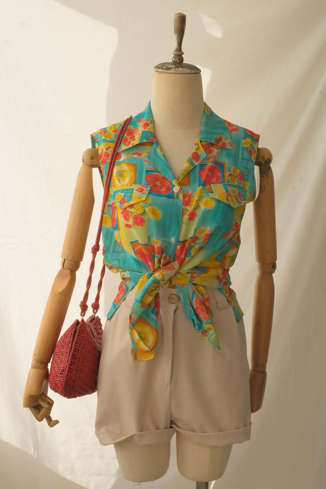 90lar Floral Kolsuz Gömlek