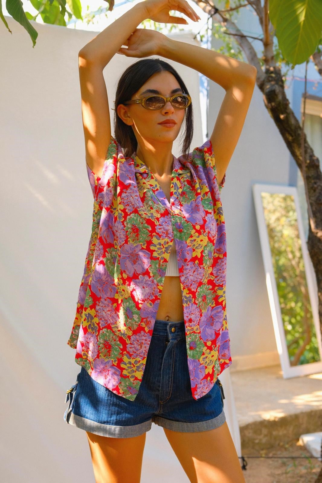 90lar Floral Kolsuz Gömlek