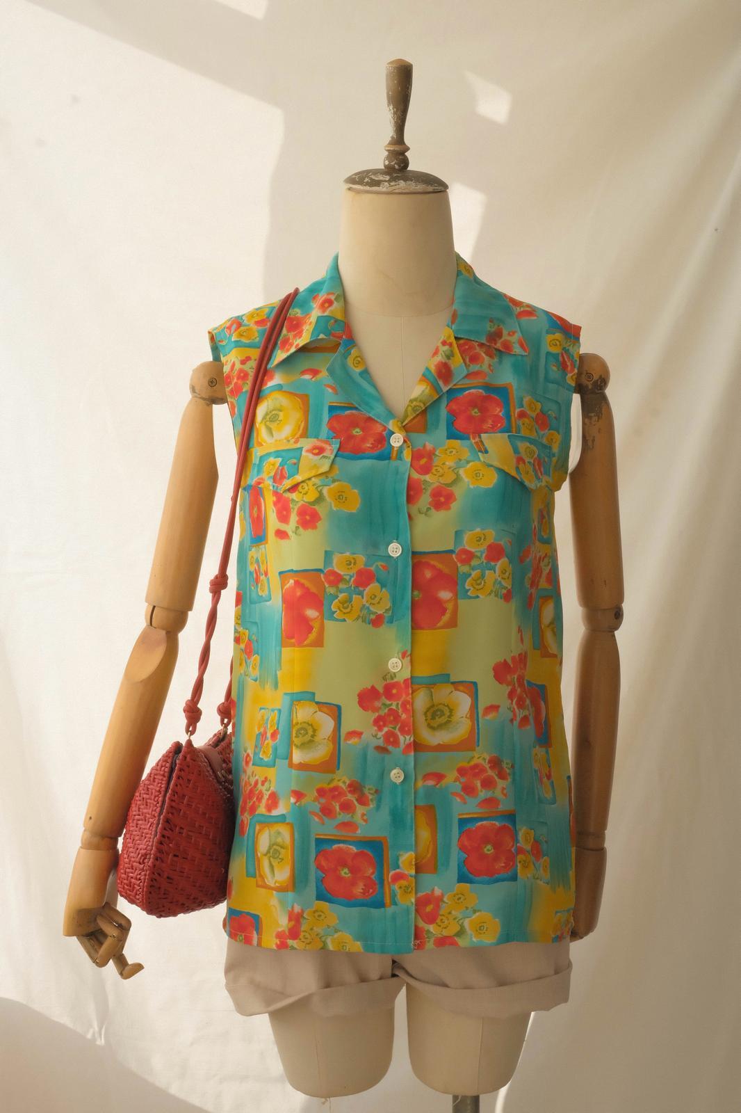 90lar Floral Kolsuz Gömlek