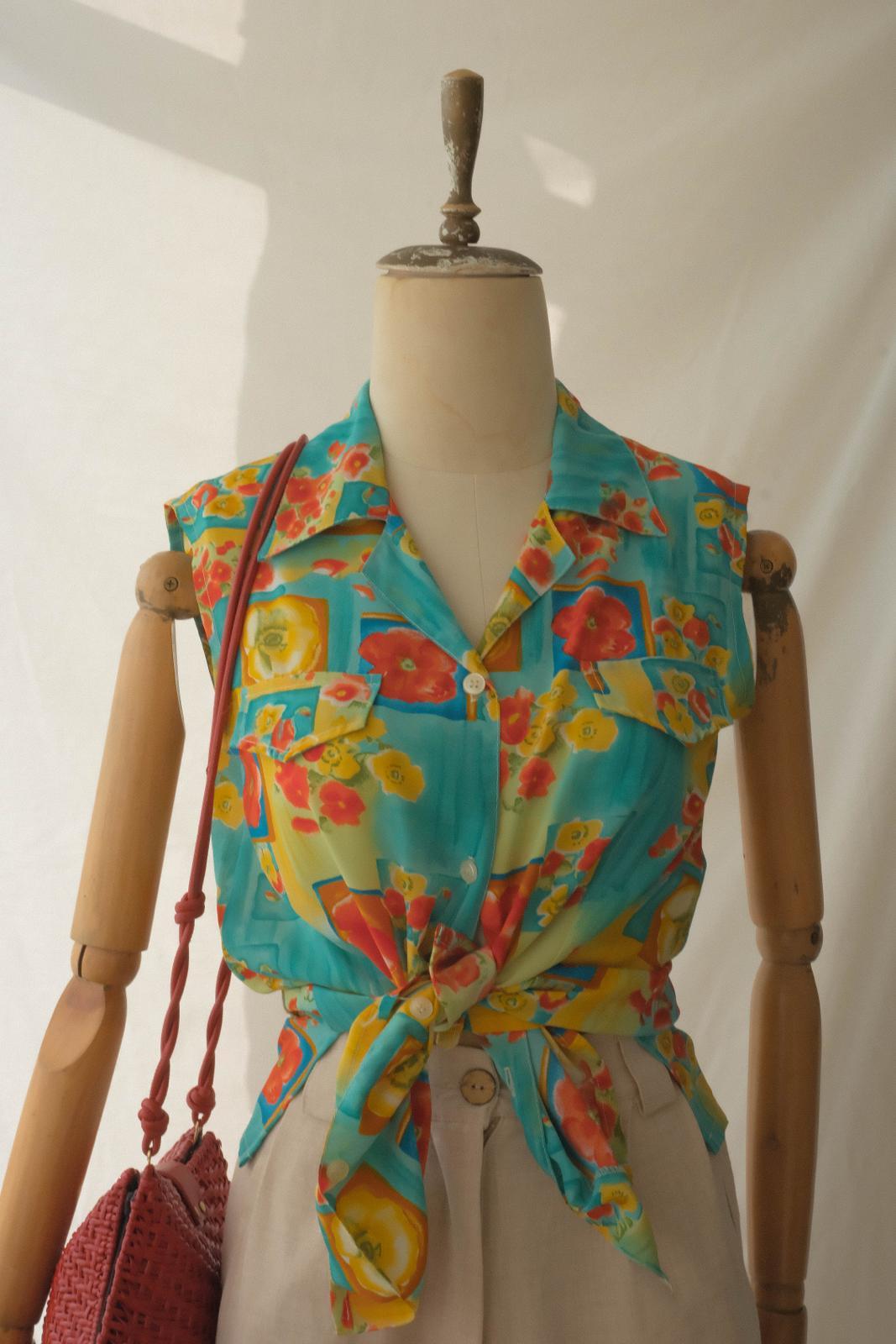 90lar Floral Kolsuz Gömlek