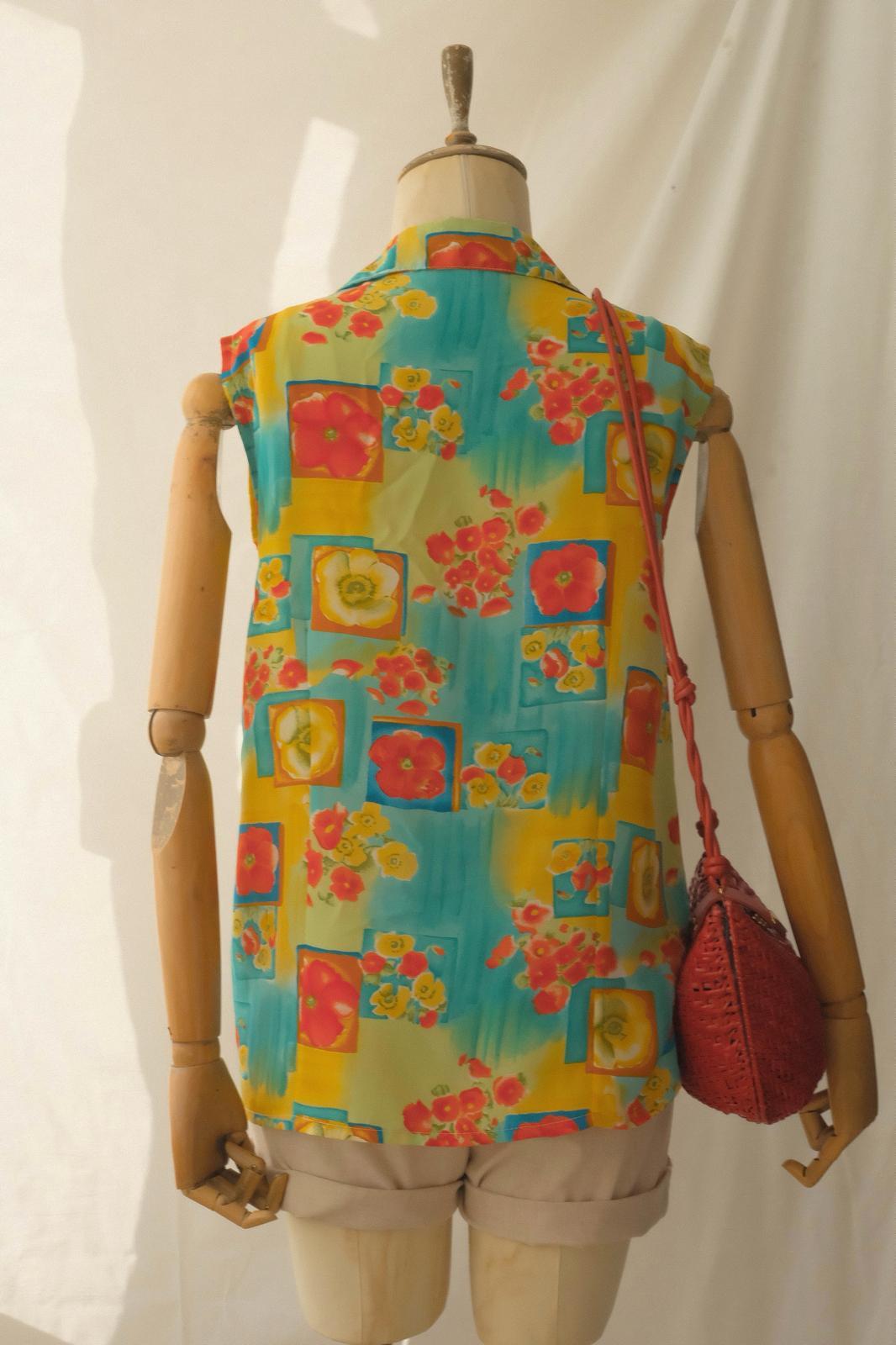 90lar Floral Kolsuz Gömlek