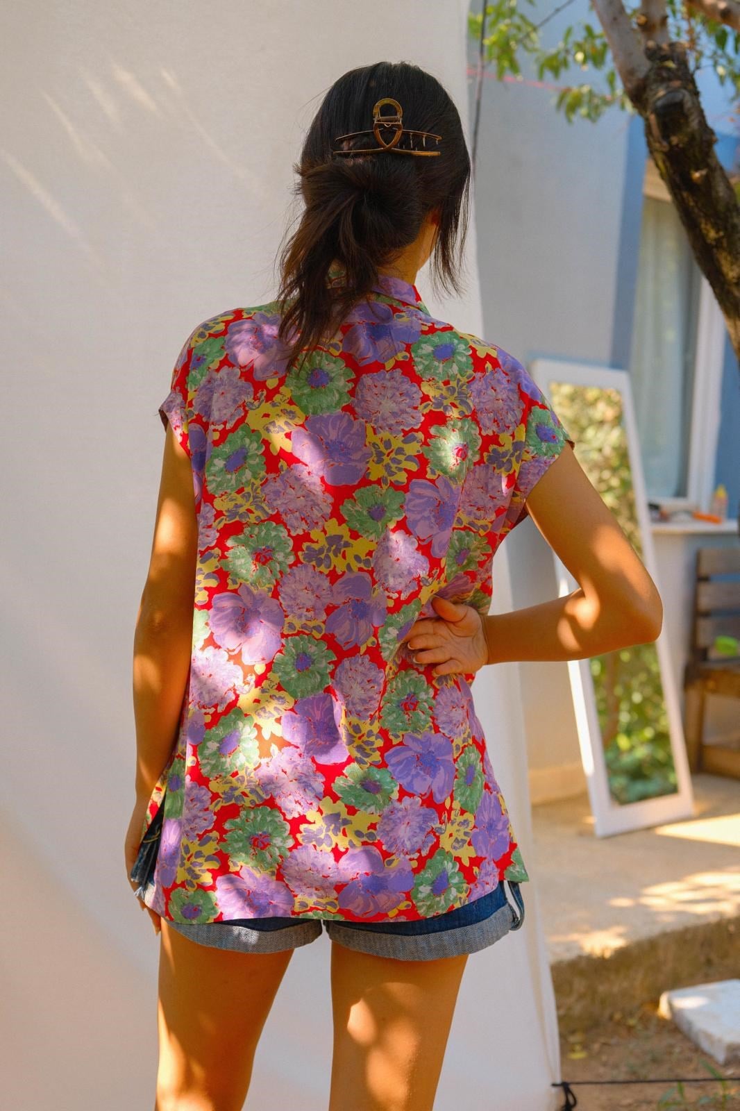 90lar Floral Kolsuz Gömlek