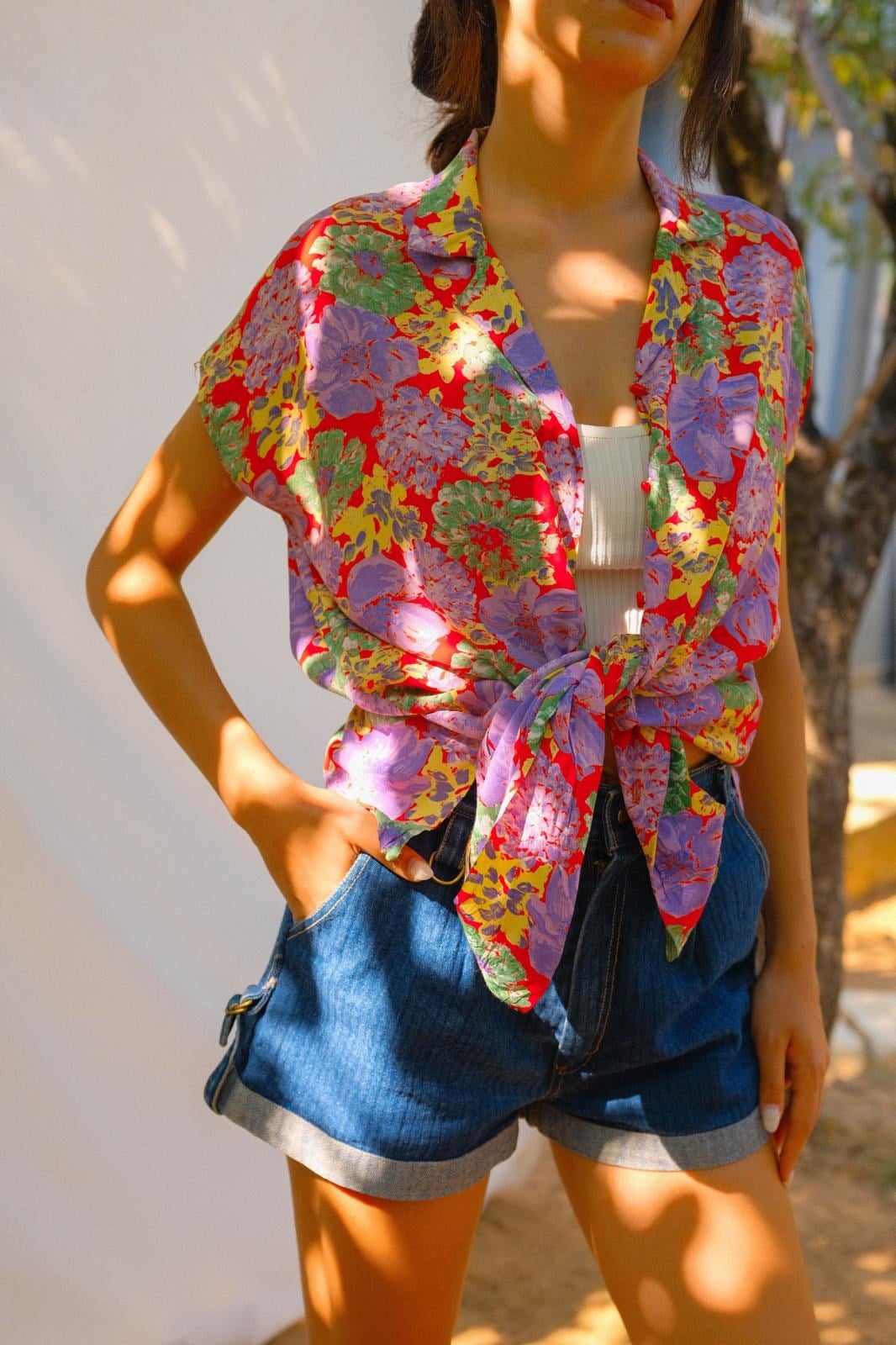 90lar Floral Kolsuz Gömlek