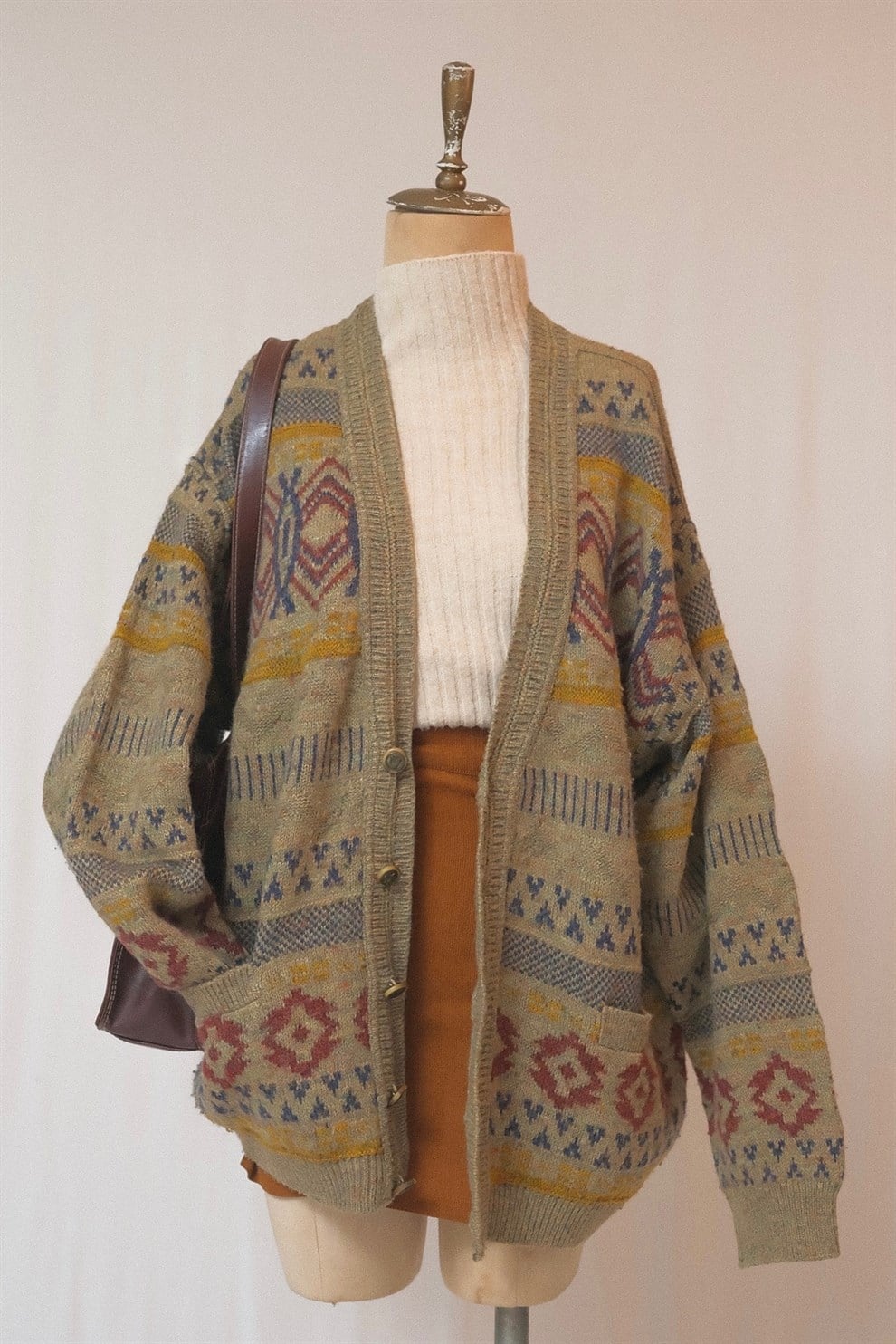 90lar Oversize Desenli Hırka