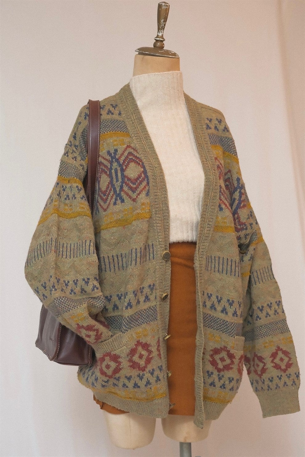 90lar Oversize Desenli Hırka