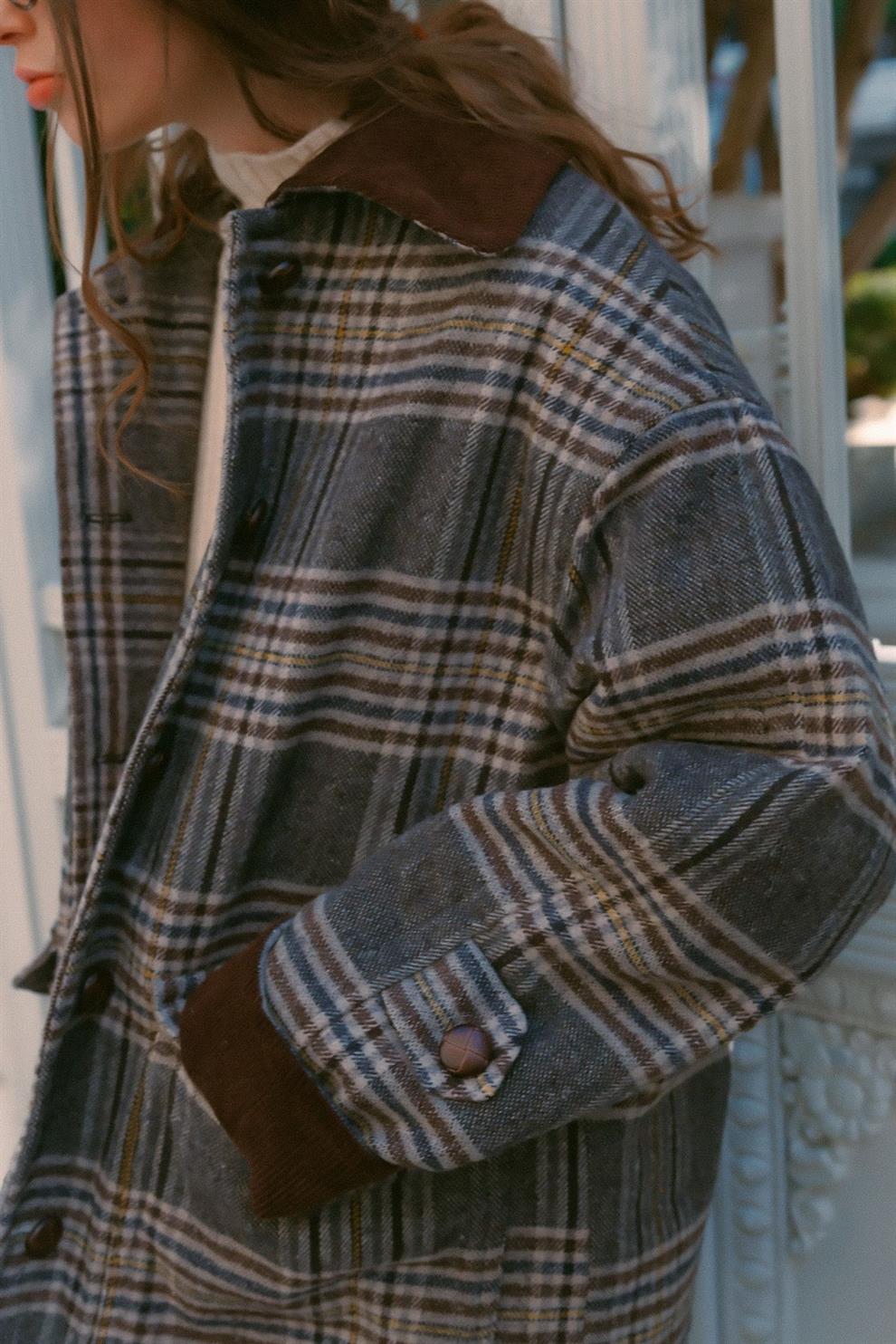 Ekoseli Halsstatt Yün Kaban