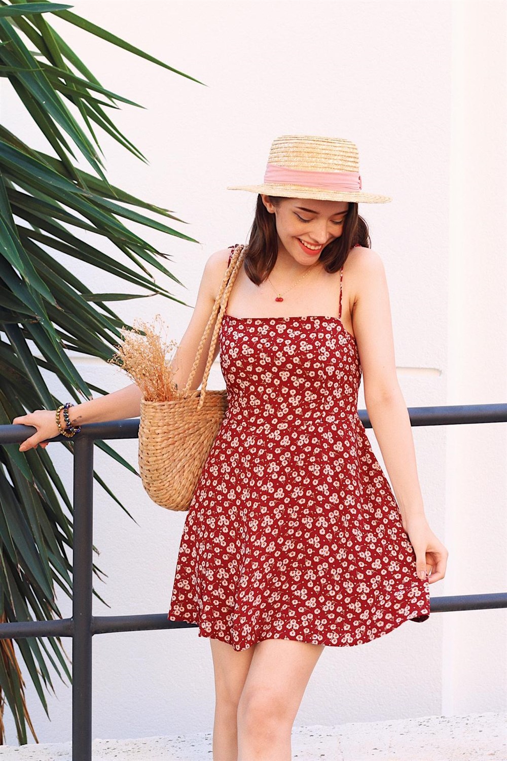 Floral Askılı Elbise