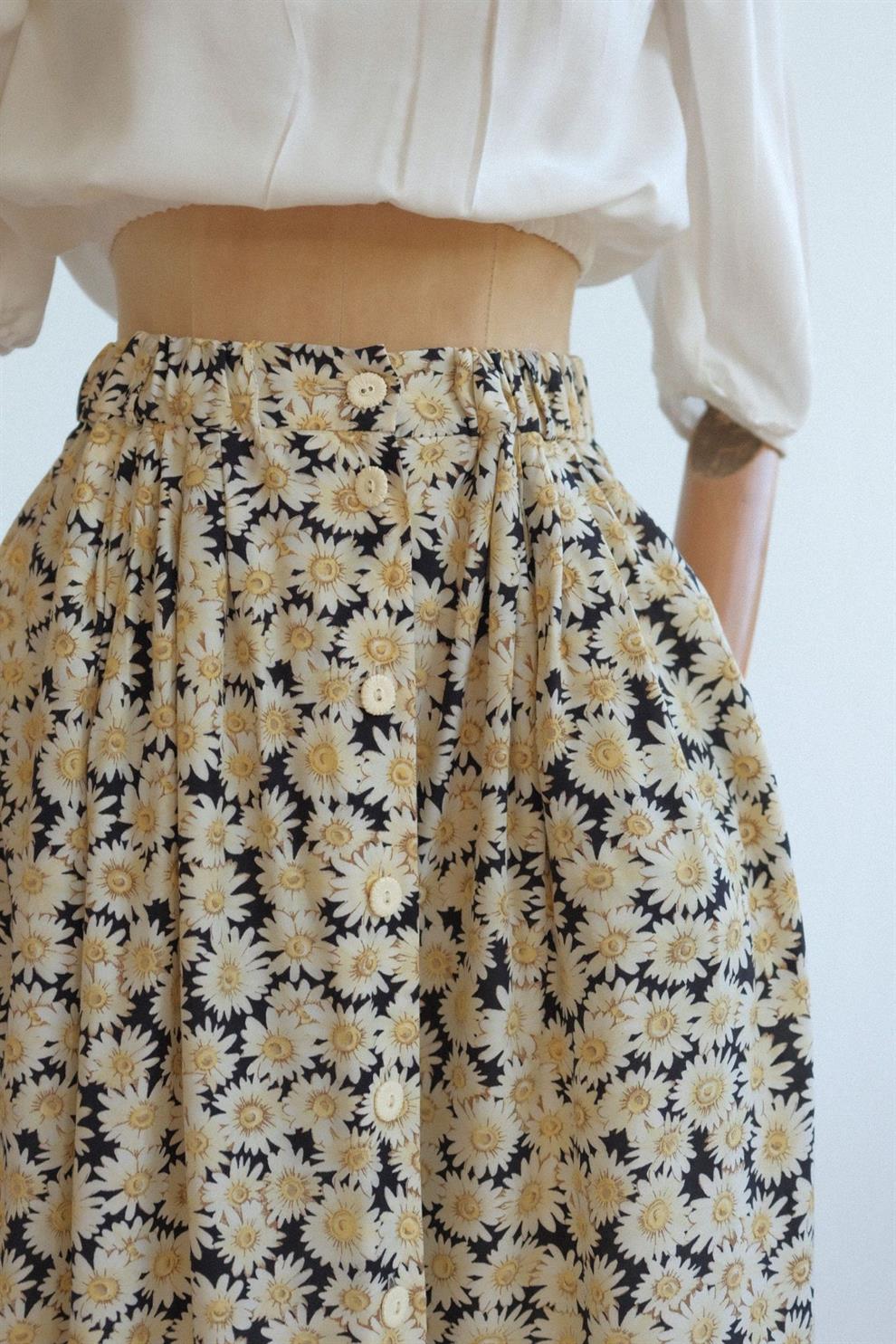 Floral Önü Düğmeli Etek