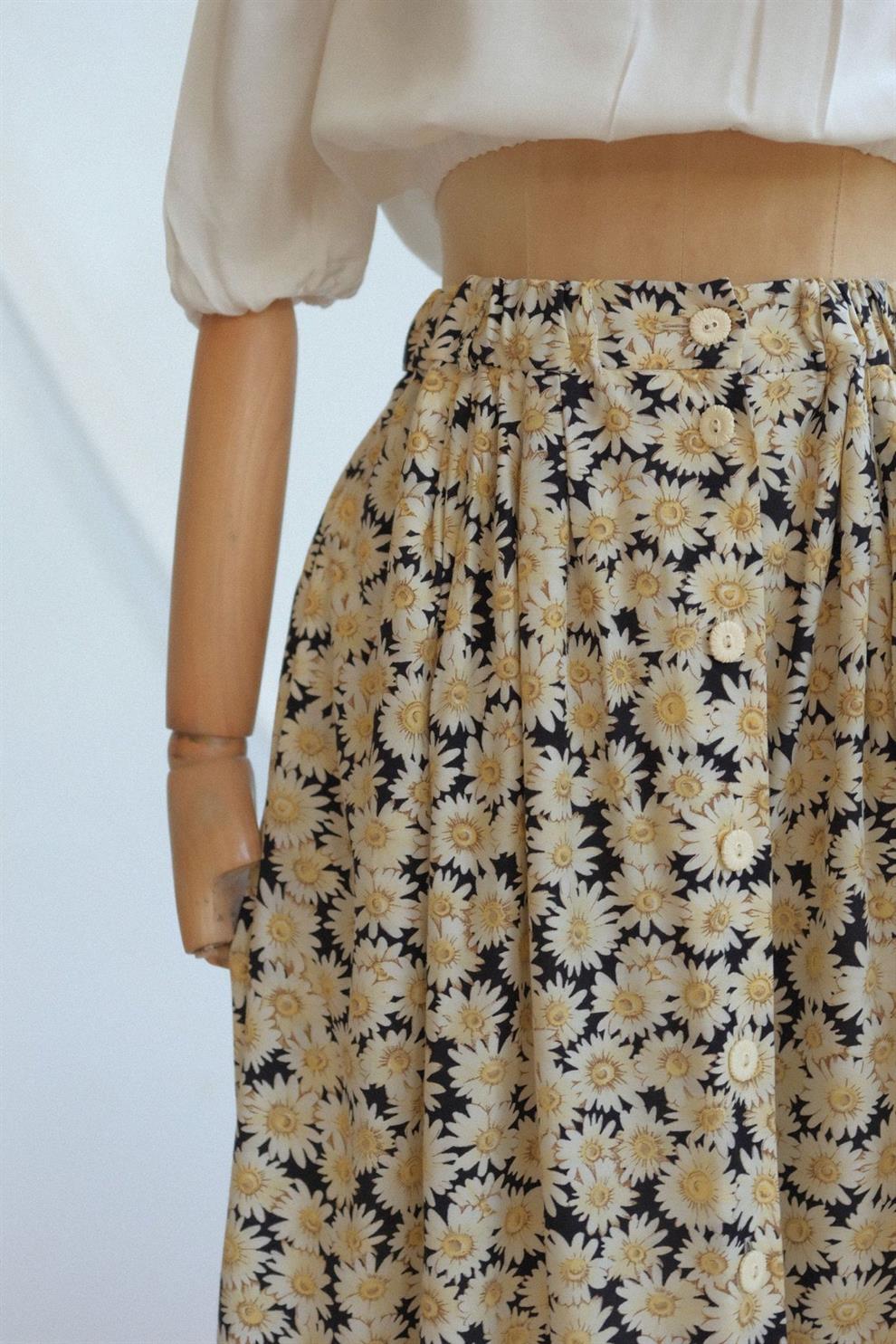 Floral Önü Düğmeli Etek