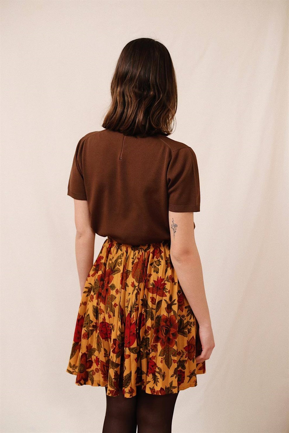 Floral Pileli Etek