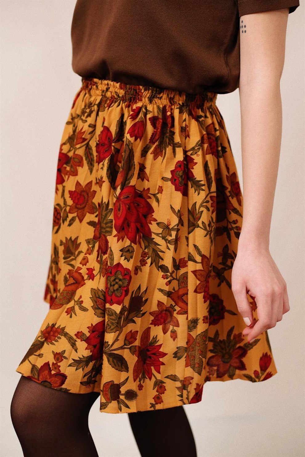 Floral Pileli Etek