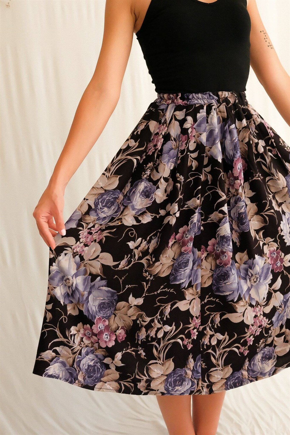 Floral Yüksek Bel Etek